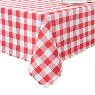 Gingham Red-scalloped-yarn Dyed-tablecloth