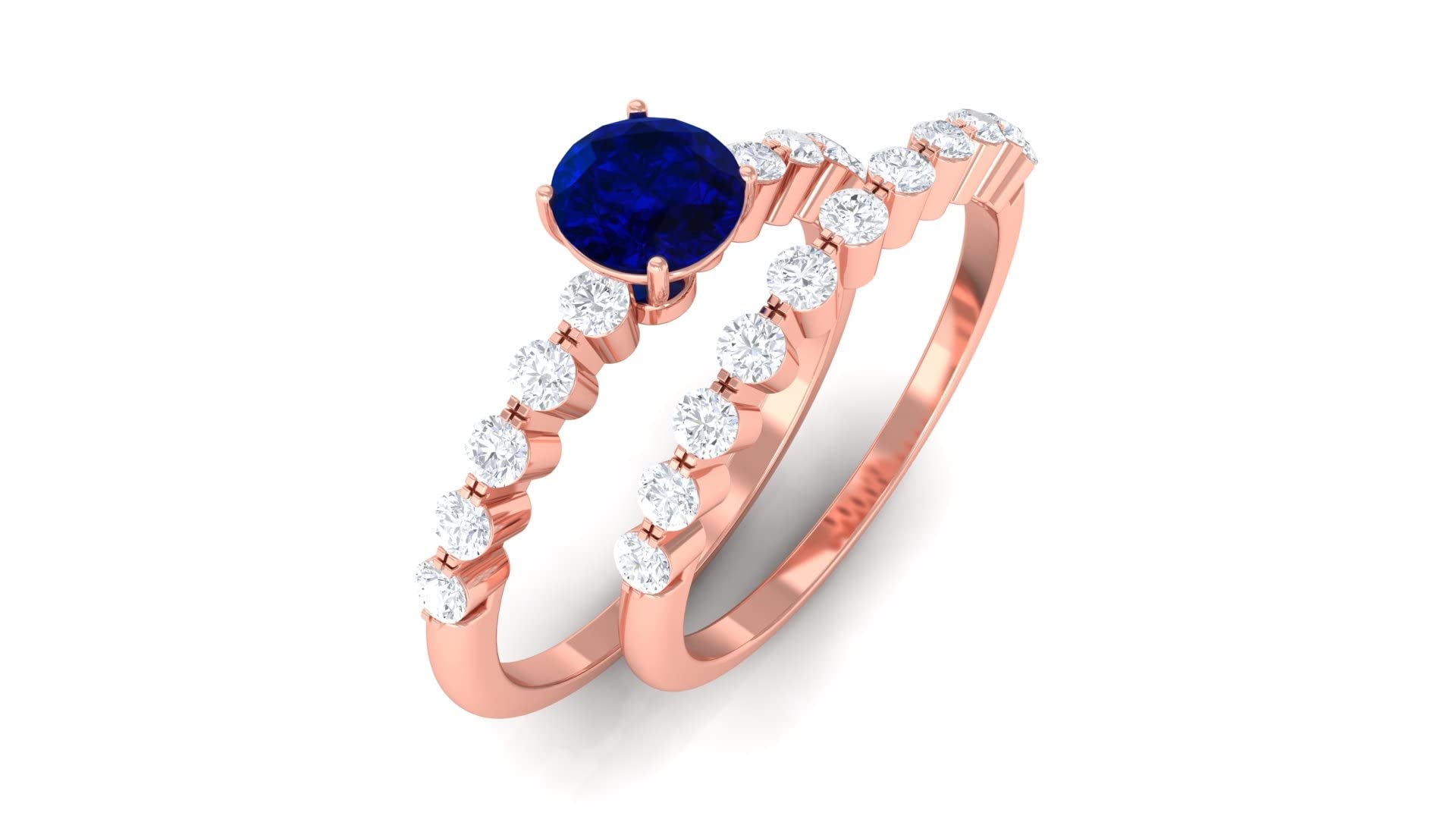 1.5 CT Blue Sapphire and Diamond Wedding Ring Set in 14K Solid Gold – Elegant Blue Sapphire Engagement Ring with Diamond Wedding Band for Brides, Simple & Timeless Bridal Jewelry – Perfect for Proposals, Anniversaries, and Special Occasions