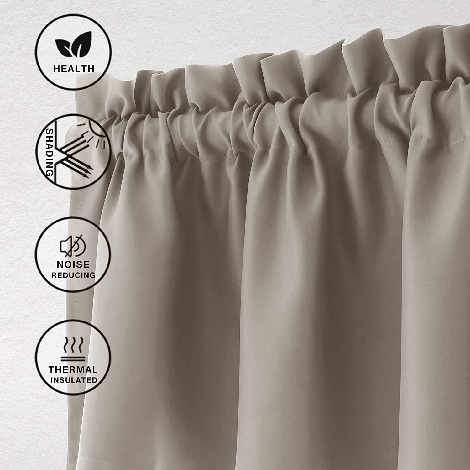 Thermal Insulated Blackout Valance Curtains for Kitchen - Taupe Solid Window Treatment, 42 x 18 Inches, 1 Panel - Perfect for Energy Efficiency & Sun Protection in Home & Office