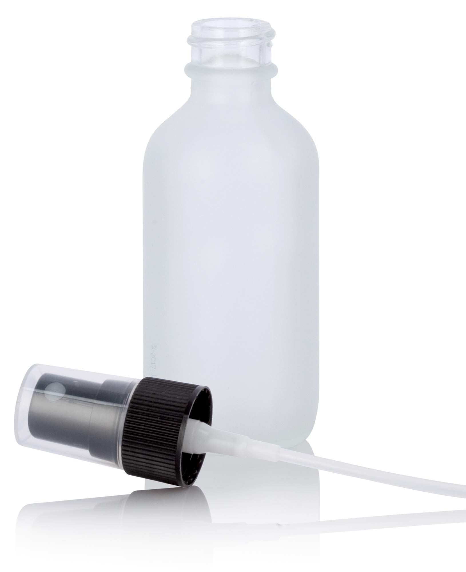 JUVITUS 2 oz Frosted Clear Glass Boston Round Bottles with Black Mist Sprayer (24 Pack) + Free Funnel - Perfect for Essential Oils, DIY Beauty Products & Home Cleaning Solutions