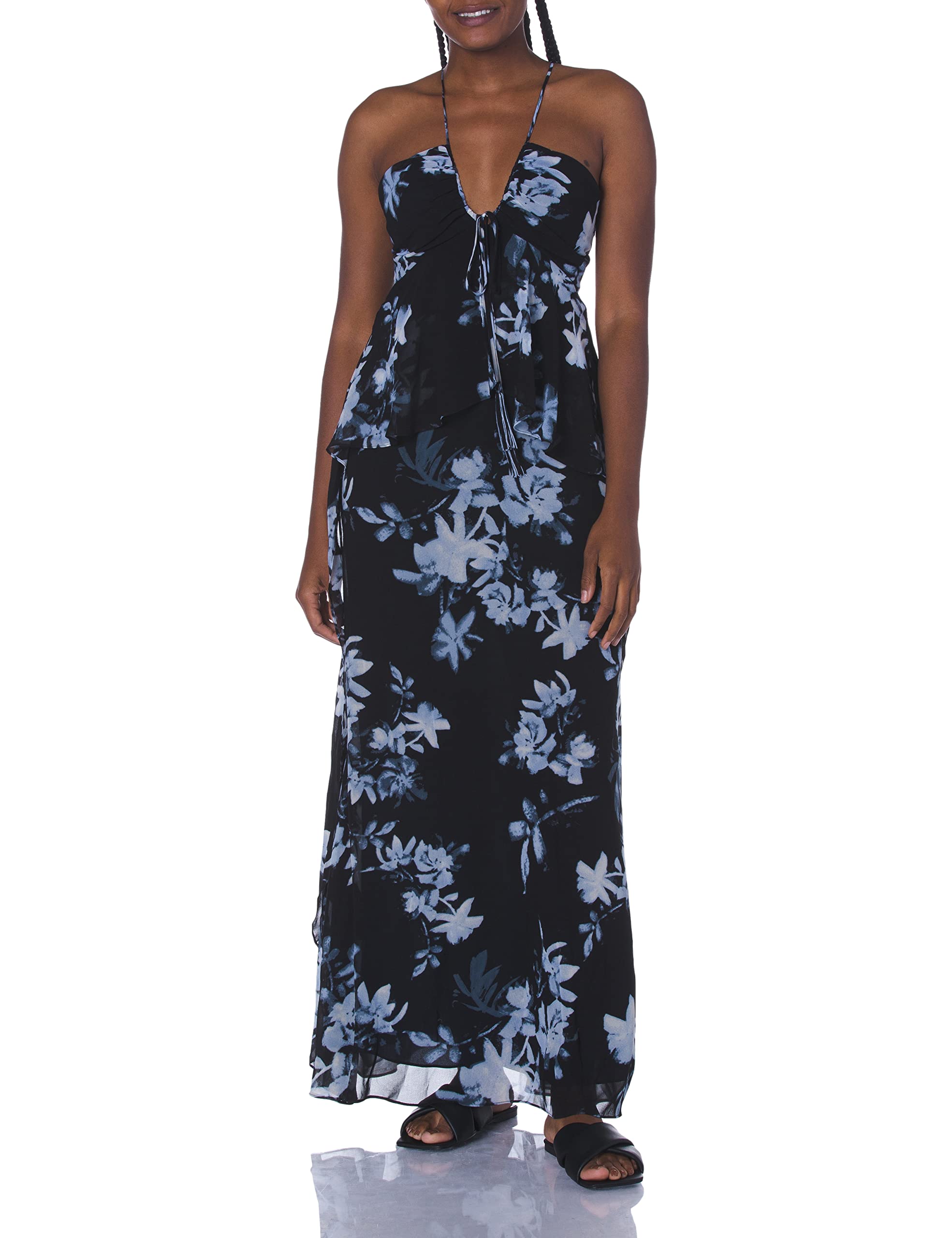 BCBGMAXAZRIA Women's Floral Print Sleeveless Halter Maxi Dress for Summer Beach Vacation & Evening Party Wear