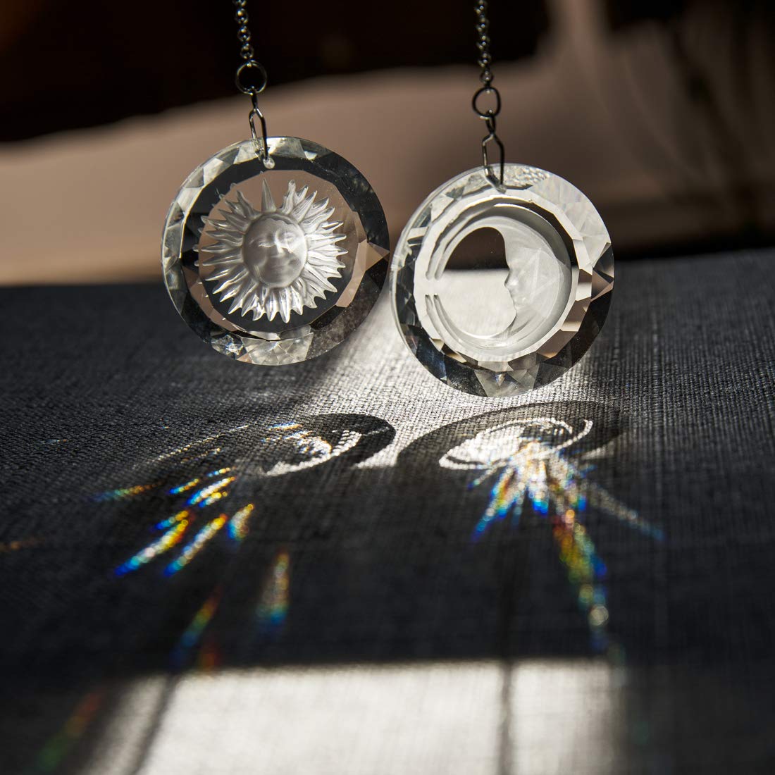 45mm Crystal Suncatcher Round Pendant - Rainbow Maker for Home & Car Decor (Moon & Sun Design) - Perfect for Windows, Gardens, and Windshield Decoration