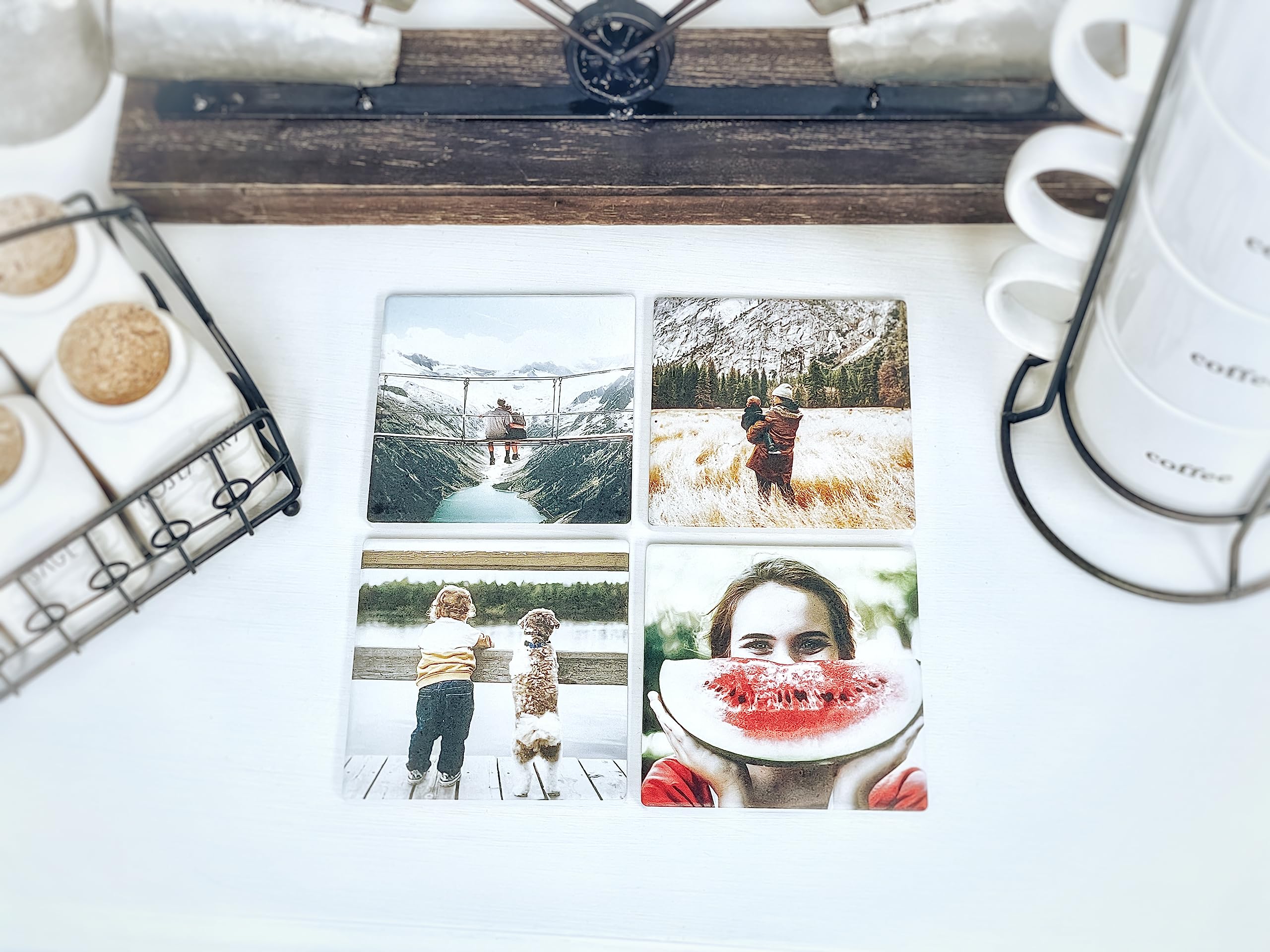 Personalized Photo Coasters - Absorbent Ceramic Drink Coasters Set of 6 | Custom Square Coasters for Coffee, Wine & Beer | Perfect Housewarming, Wedding, Birthday & Anniversary Gift Idea