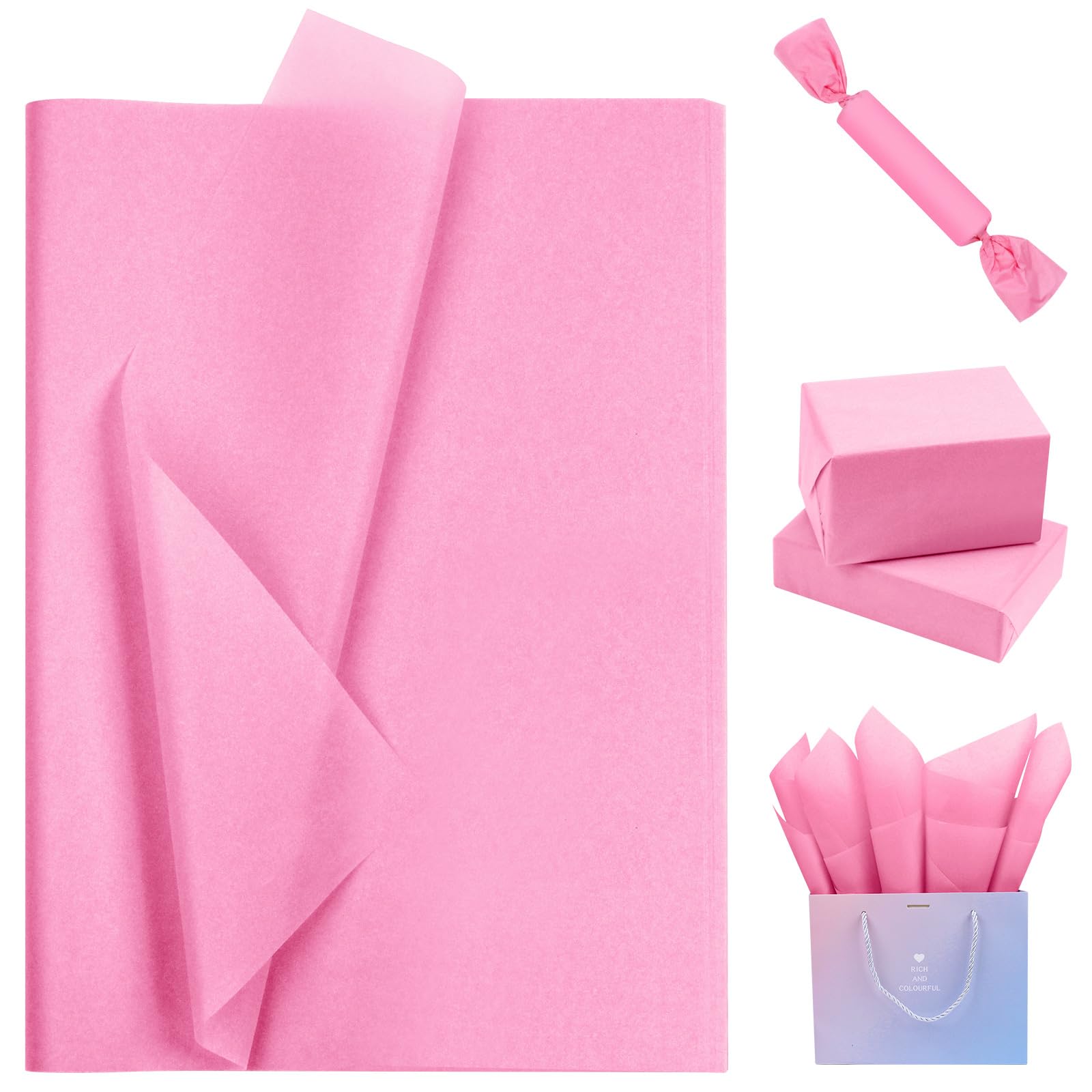 80 Sheets Pink Wrapping Tissue Paper, 14x20 Inch Bulk Gift Wrapping Supplies for DIY Crafts, Baby Shower, Valentine's Day, Wedding & Christmas Decorations - Perfect for Gift Bags, Party Favors and Home Decoration
