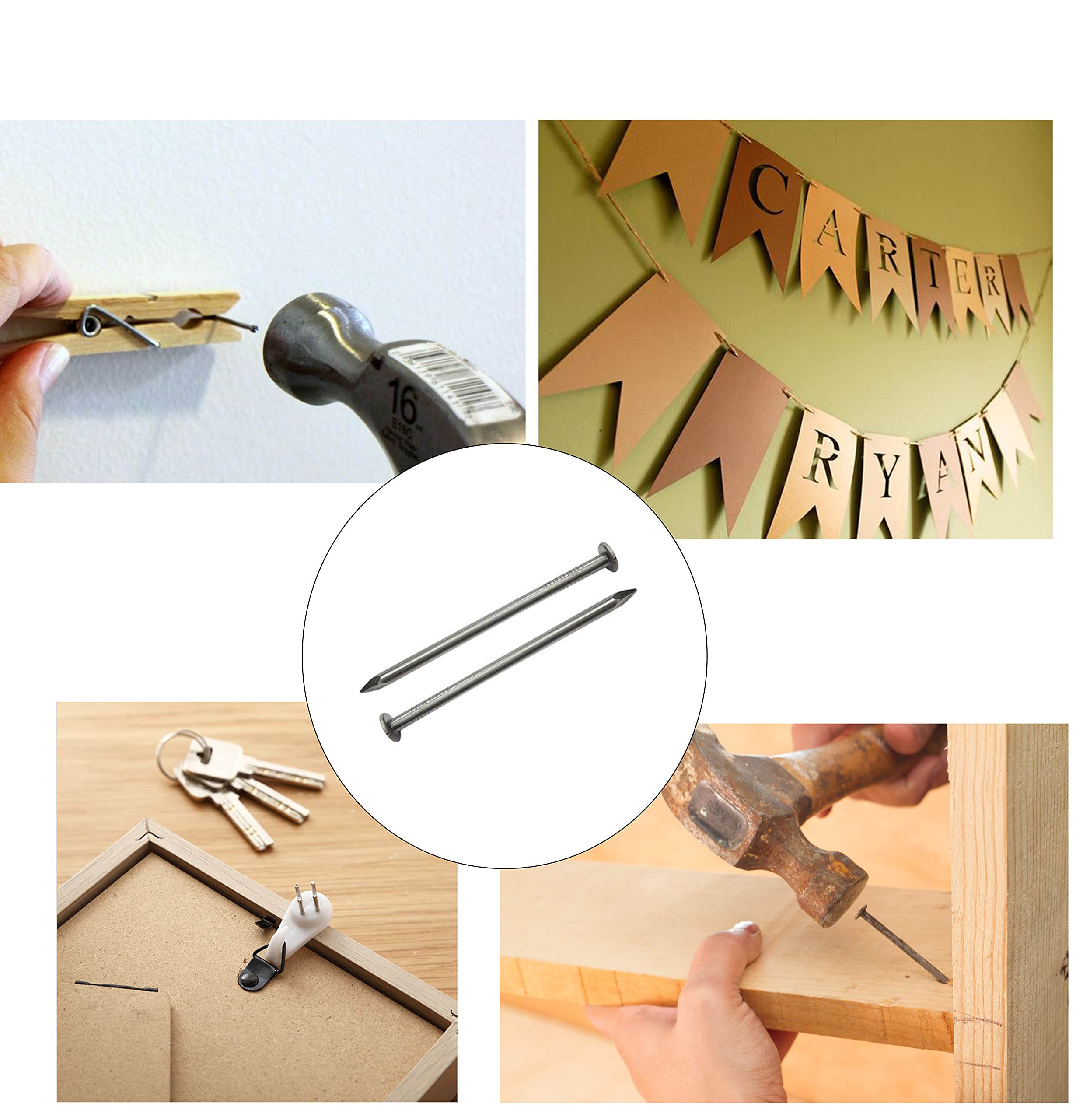 415-Piece Picture Hanging Kit with 8oz Anti-Slip Claw Hammer - Includes Common Nails, Wood Nails, Wall Hooks & Picture Hangers - Perfect for Home Decor, Photo Frames, Mirror Installation & DIY Projects