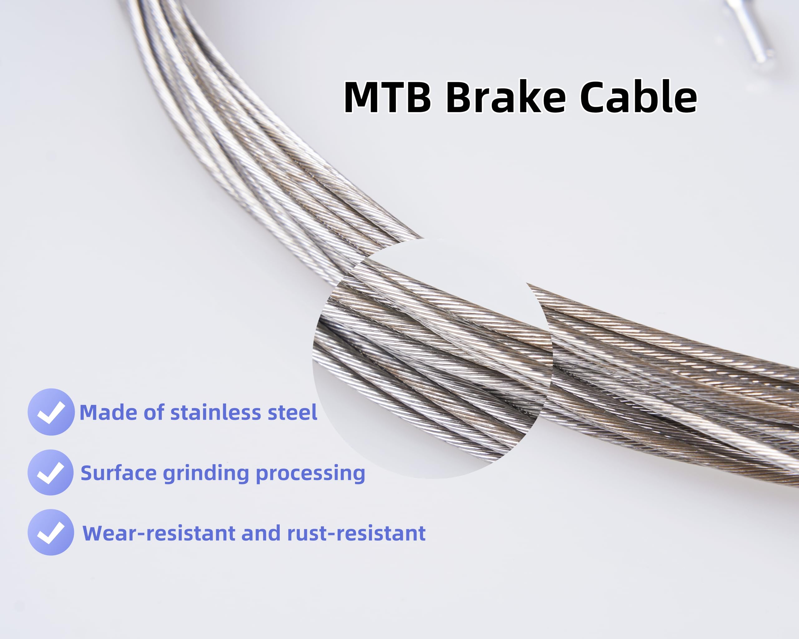 Premium Stainless Steel Bike Brake Cables Set for MTB & Road Bikes - 1.7M Length with Free Cable End Crimps Kit (4pcs) - Durable Brake Cord Core for Smooth Stopping - Perfect for Mountain Biking, Commuting & Road Cycling