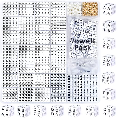 White Beads with Black Inked Letter