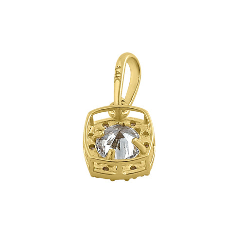 14K Solid Yellow Gold Round Halo CZ Pendant Necklace for Women - Elegant Cubic Zirconia Jewelry Gift for Birthday, Anniversary & Special Occasions