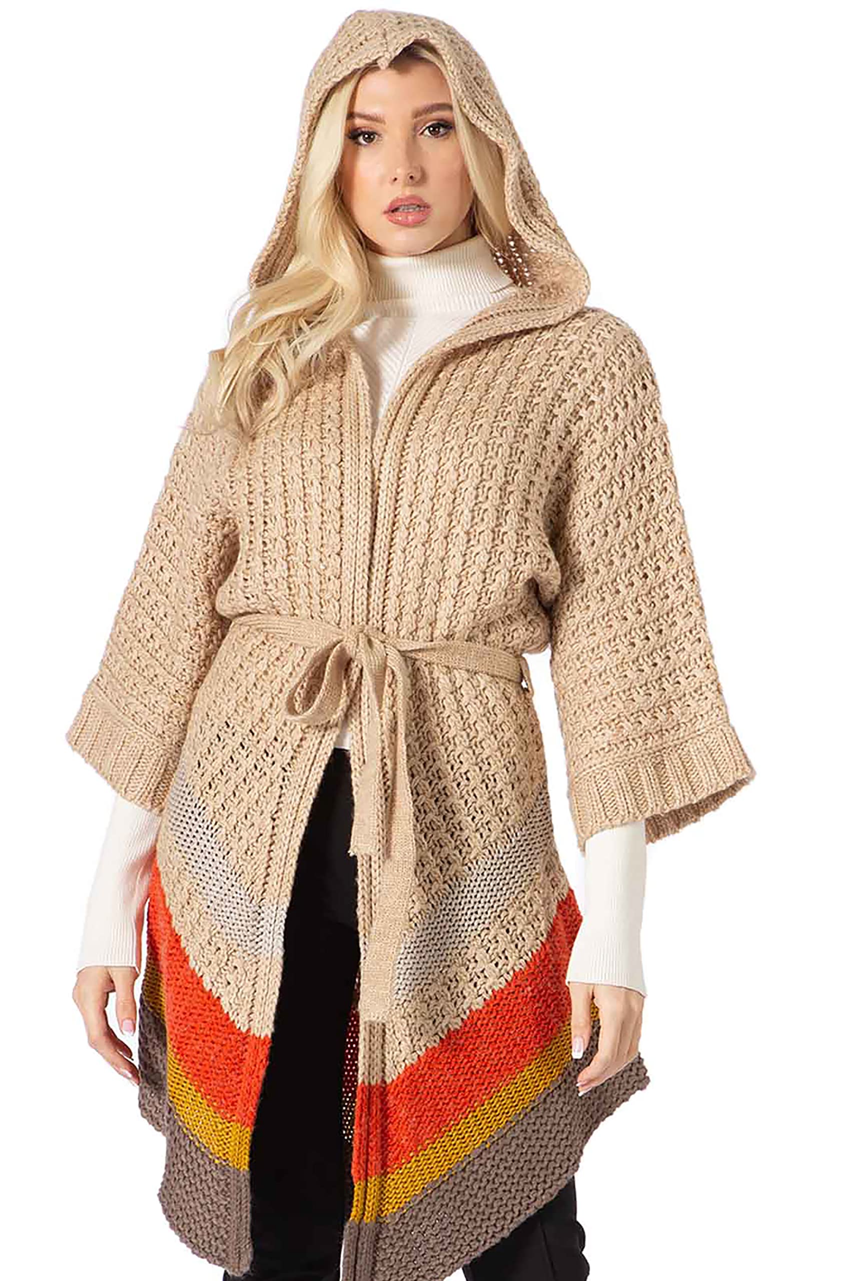 VertiGo Women's Crochet Sweater Coat - Lightweight Knit Kimono Jacket with Elbow Sleeves & Sash Belt | Boho Chic Cardigan for Fall Layering, Beach Cover-Up, and Casual Outfits