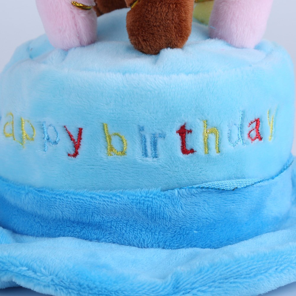 Fdit Pet Birthday Party Hat for Dogs & Cats - Colorful Candles Dog Cat Party Hat with Cake, Small Animal Costume Accessory (Blue) | Perfect for Birthday Celebrations & Photo Shoots