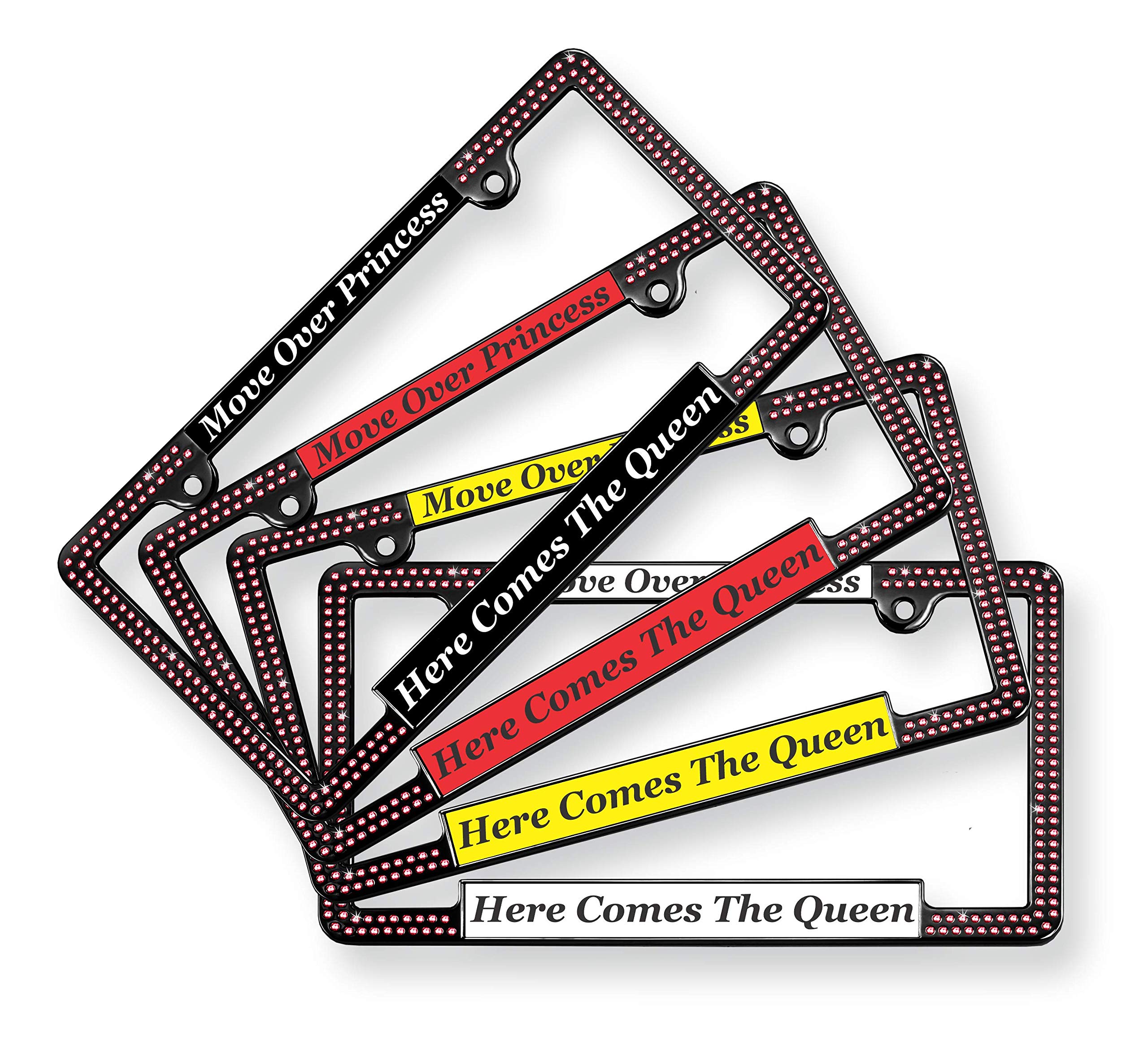 Custom Laser Engraved Black & Gold Metal License Plate Frame with Pink Crystals - Personalized Text Design, Free Caps - Perfect for Cars, Trucks, and Motorcycles