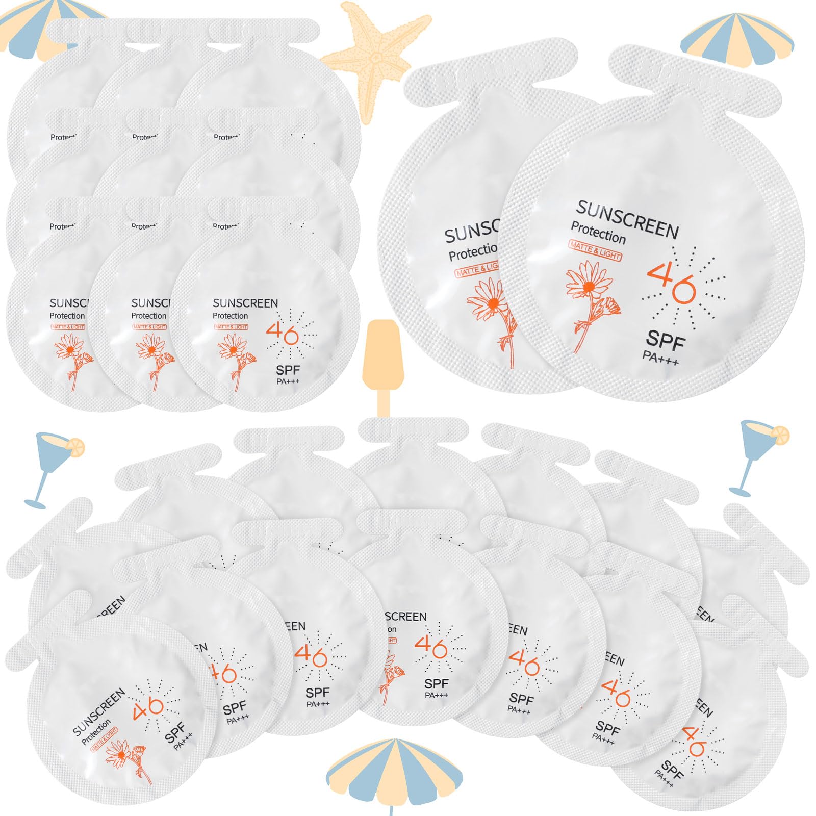 150 Pcs Mini Travel Size Sunscreen Packets SPF 46+ - Bulk Sunscreen for Summer, Beach, Pool & Outdoor Activities - Perfect Party Favors for Women & Girls