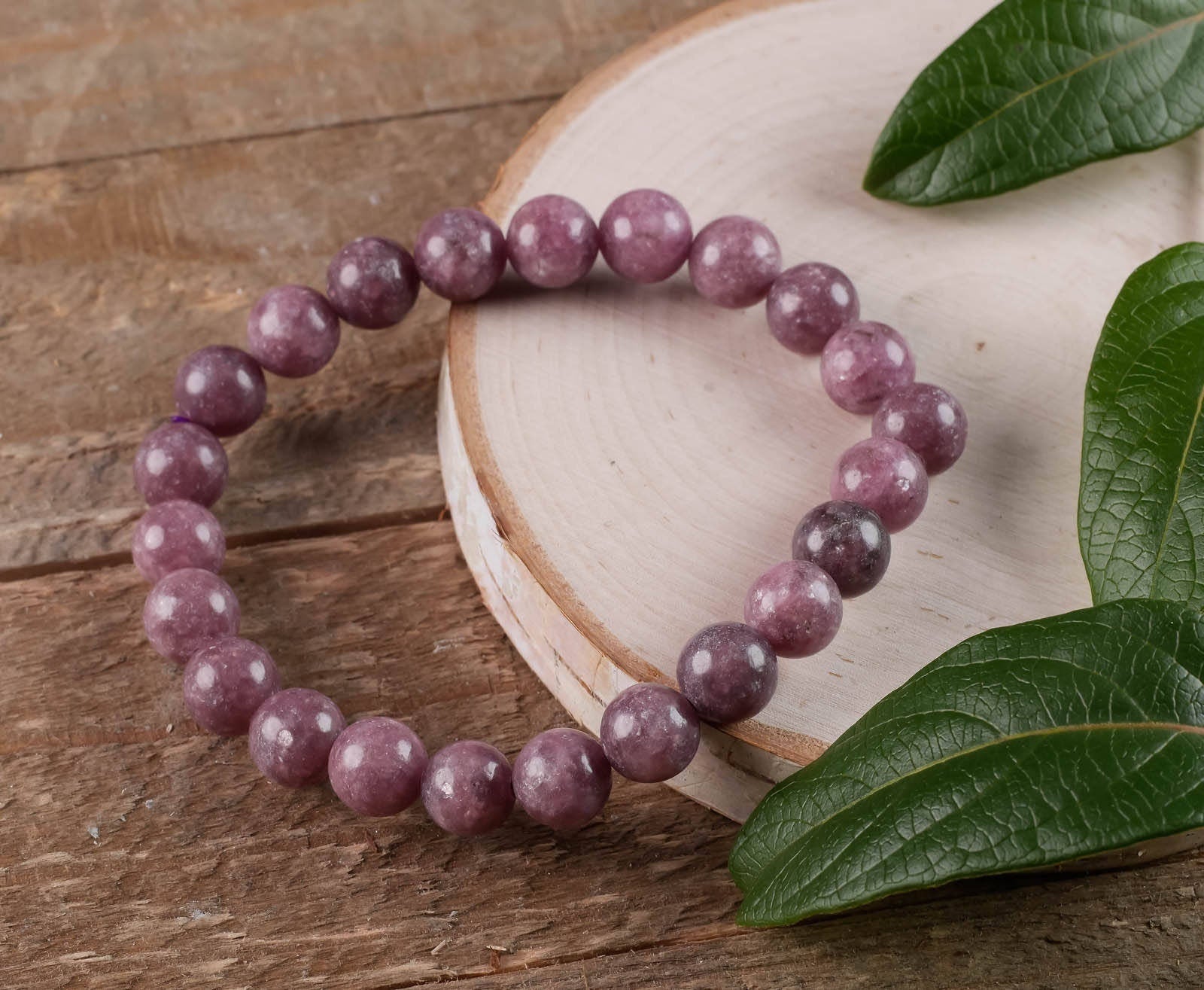 LEPIDOLITE Crystal Bracelet - Round Beads Handmade Healing Jewelry for Stress Relief & Anxiety, Natural Stone Beaded Bracelet for Women, Meditation & Energy Balancing (E0586)