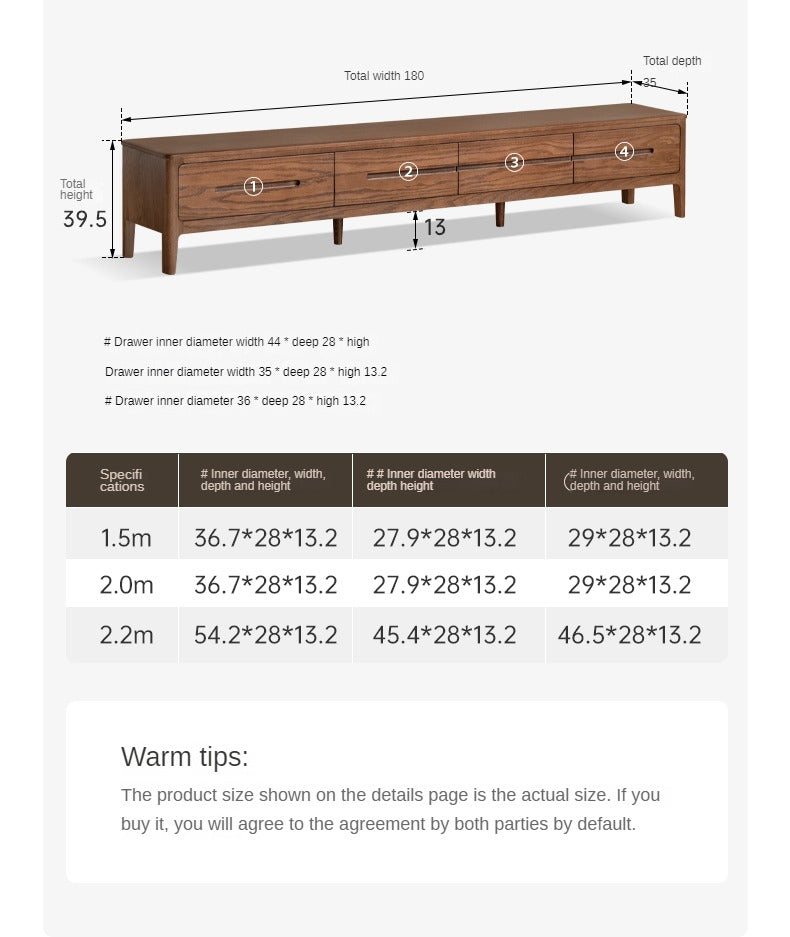 Solid Oak Wood TV Stand - Modern Entertainment Center with Storage Shelves for Living Room, Bedroom & Home Theater