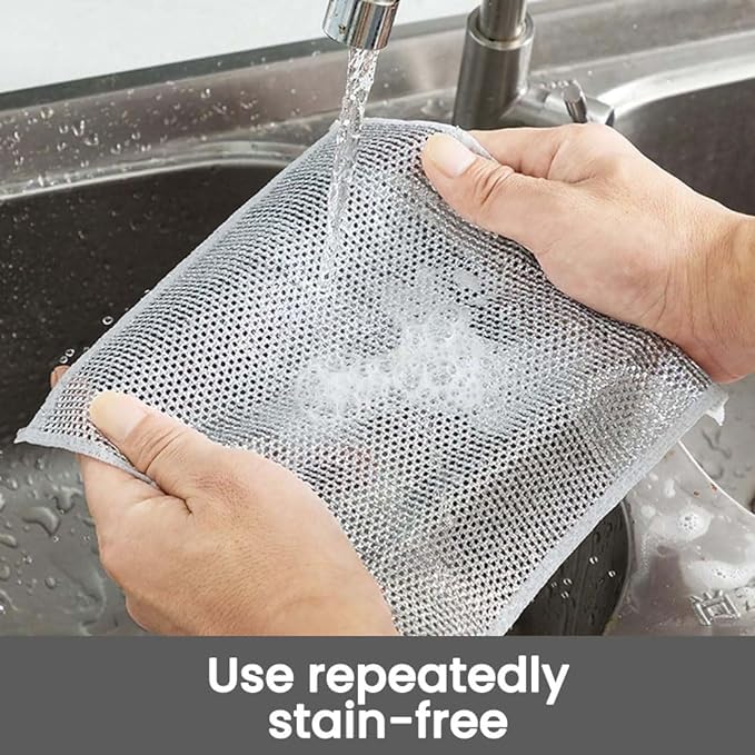 Premium Stainless Steel Scrub Pads for Dishes - Double-Sided Kitchen Scrubber Sponge with Scratch-Free Wire Mesh - Reusable Dishwashing Cloths for Wet & Dry Cleaning (Pack of 3) - Perfect for Pots, Pans, Sinks & Stovetops