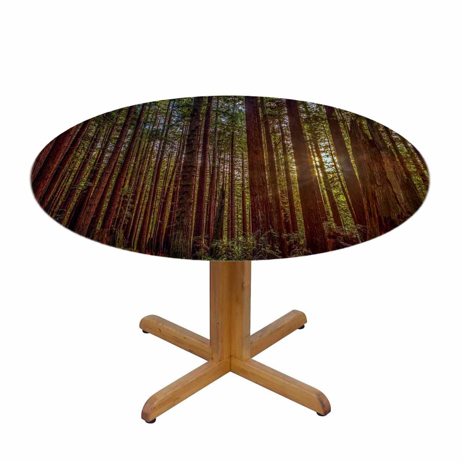 Beabes Redwoods Tablecloth - Washable Round Table Cover with Tall Trees Forest & Sunset Landscape for Kitchen & Dining Table Decor (48 Inch) | Perfect for Outdoor Picnics, Parties & Holiday Gatherings