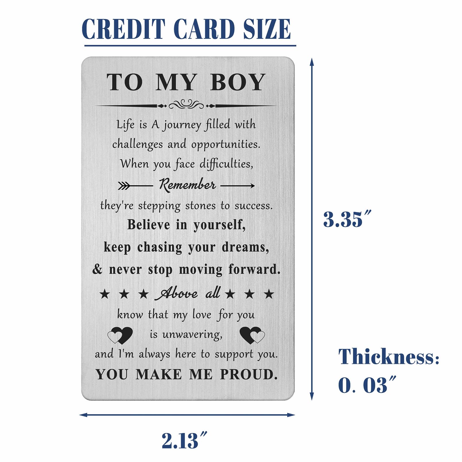 Personalized Stainless Steel Engraved Wallet Card - Thoughtful Graduation & Birthday Gift for Son from Parents - Perfect for College Graduates, High School Seniors & Special Occasions