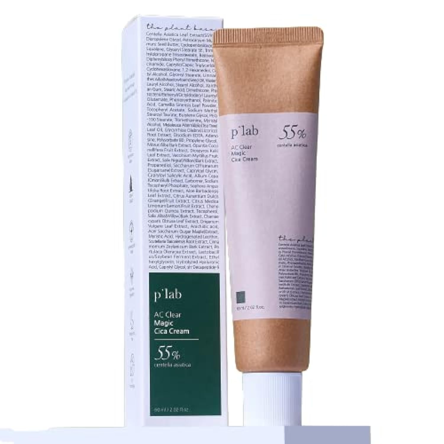 THE PLANT BASE AC Clear Magic Cica Cream 60ml | Korean Skin Care with 55% Centella Asiatica | Vegan Facial Moisturizer for Acne-Prone Skin | Soothing & Hydrating Treatment for Sensitive Skin | Perfect for Daily Skincare Routine & Post-Acne Recovery