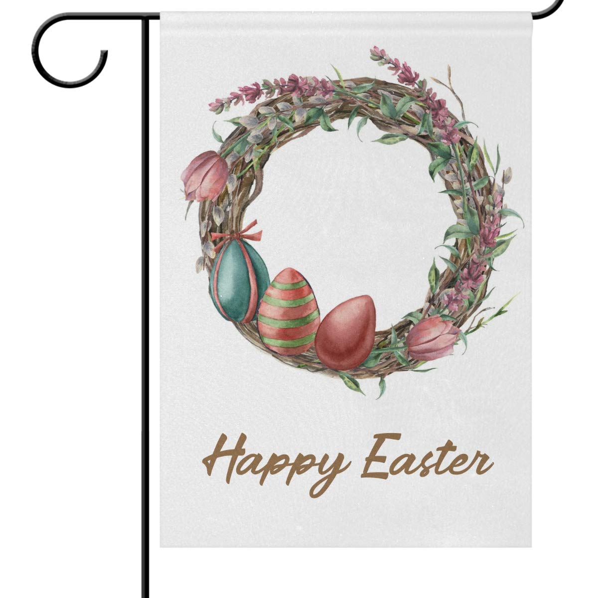 Easter Wreath Lavender Tulip Eggs Garden Flag 12x18 Inch Double Sided - Spring Welcome Yard House Flag for Outdoor Indoor Decor, Easter Day Home Party & Front Porch Decoration