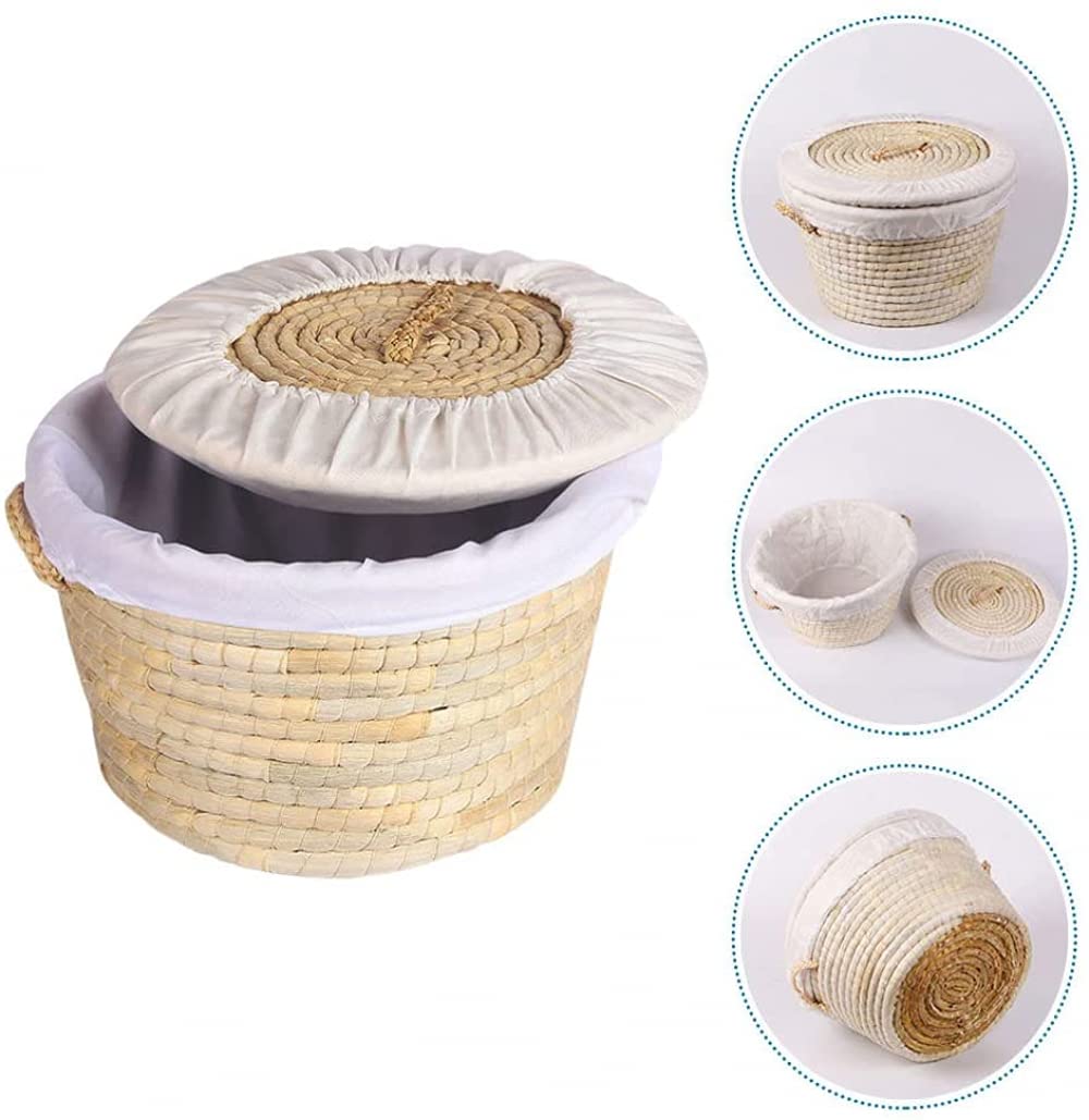 Natural Rattan Woven Egg Basket with Round Lid - Picnic Storage Basket with Handles for Bread, Buns & Eggs - Perfect for Kitchen Organization, Easter Decor & Outdoor Picnics