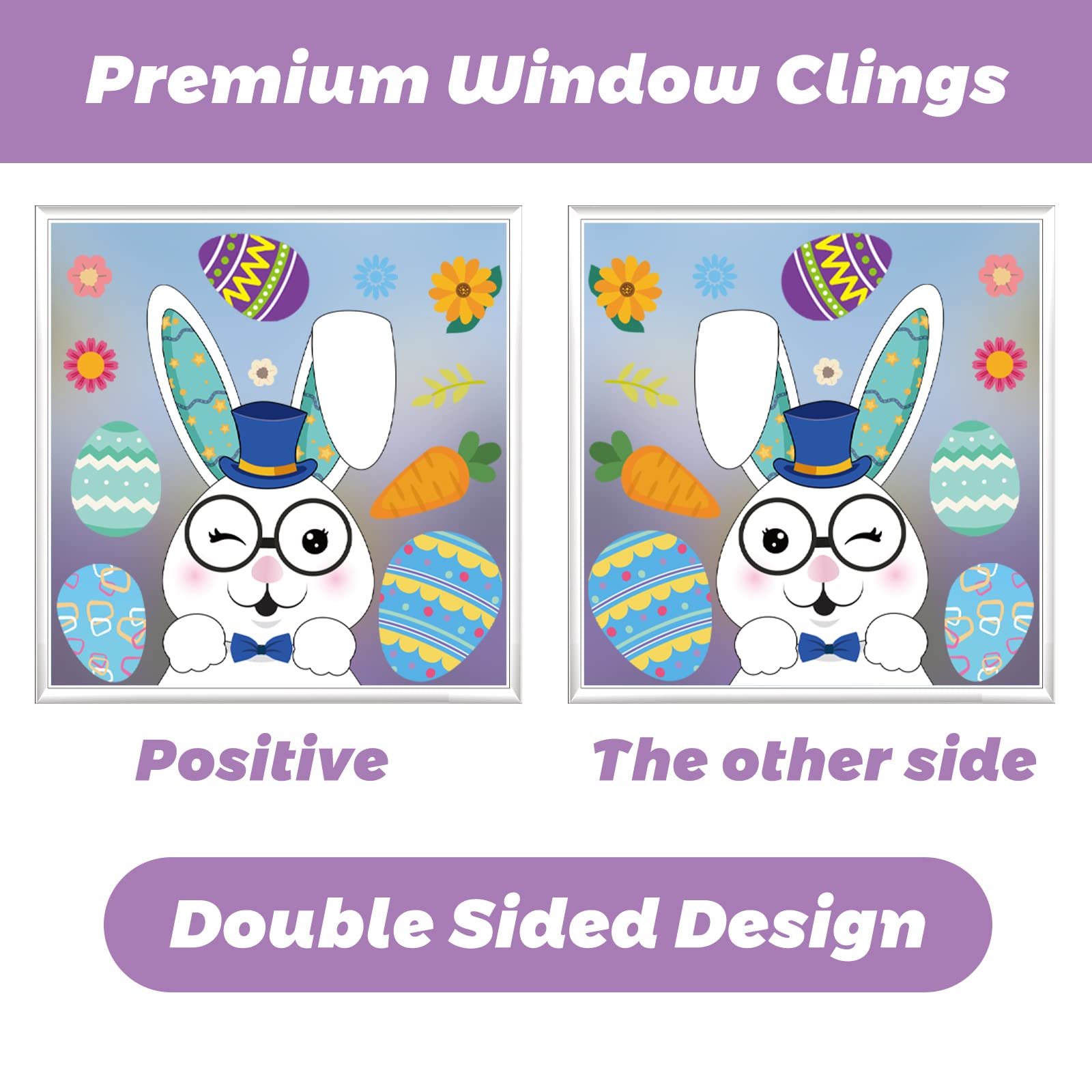 121Pcs Easter Window Clings Decorations - Bunny, Radish & Egg Holiday Decals for Glass Windows - 2025 Easter Party Supplies for Home, Office & Classroom Decor