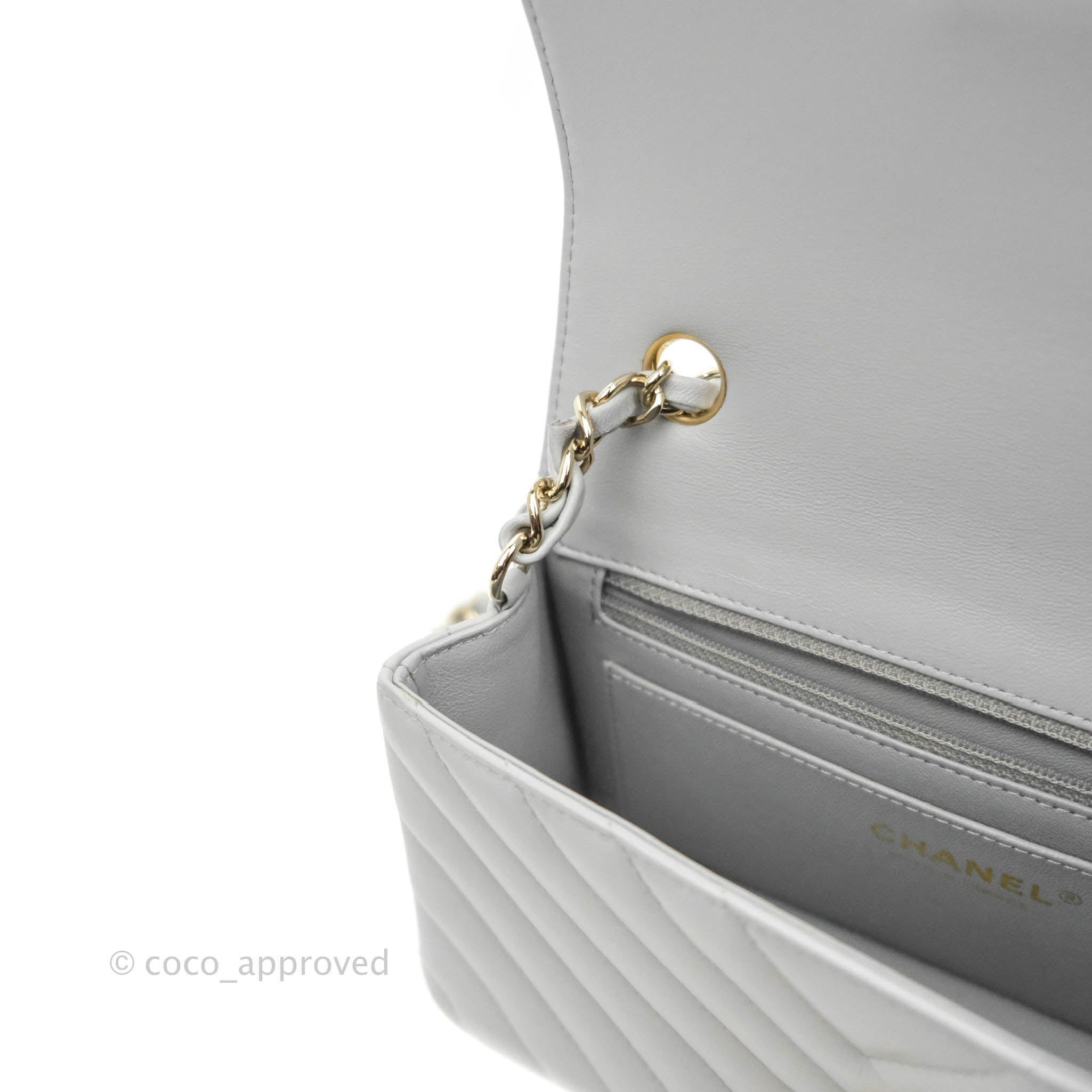 Chanel Chevron Mini Rectangular Flap Bag in Grey Lambskin Leather with Gold Hardware - 20S Collection | Luxury Crossbody Purse for Women, Perfect for Parties & Evening Events