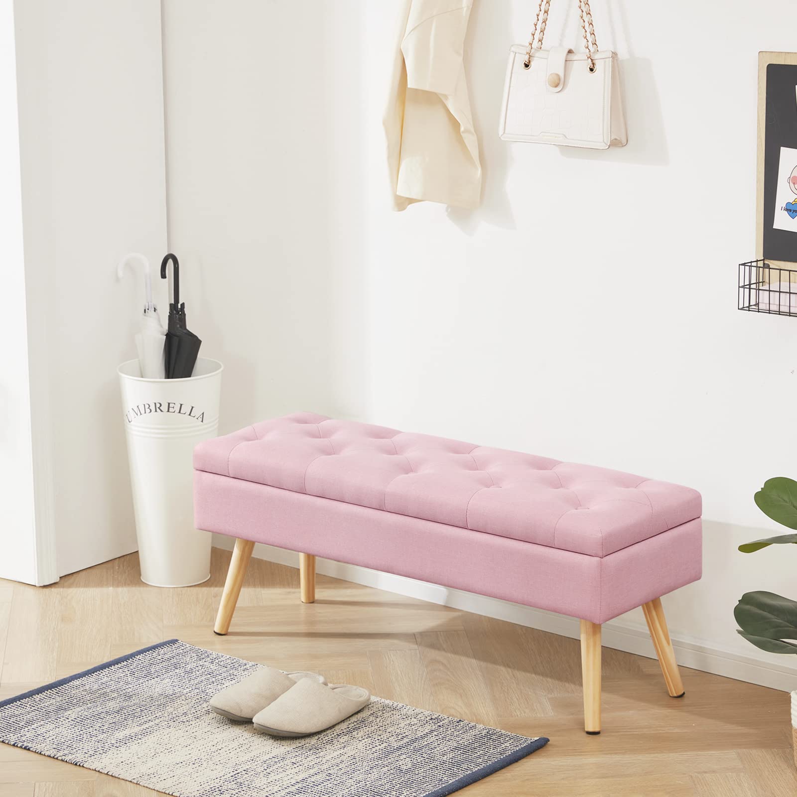 Modern Upholstered Storage Bench with Wooden Legs - 40