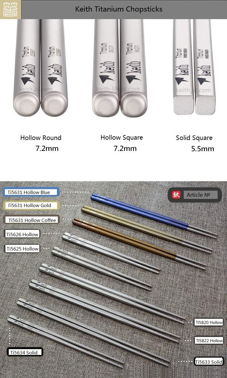 Keith Titanium Ti5633 Solid Square Handle Chopsticks Set with Aluminum Case (Grey) - Premium Reusable Chopsticks for Sushi, Asian Cuisine & Home Dining - Perfect Gift for Food Lovers