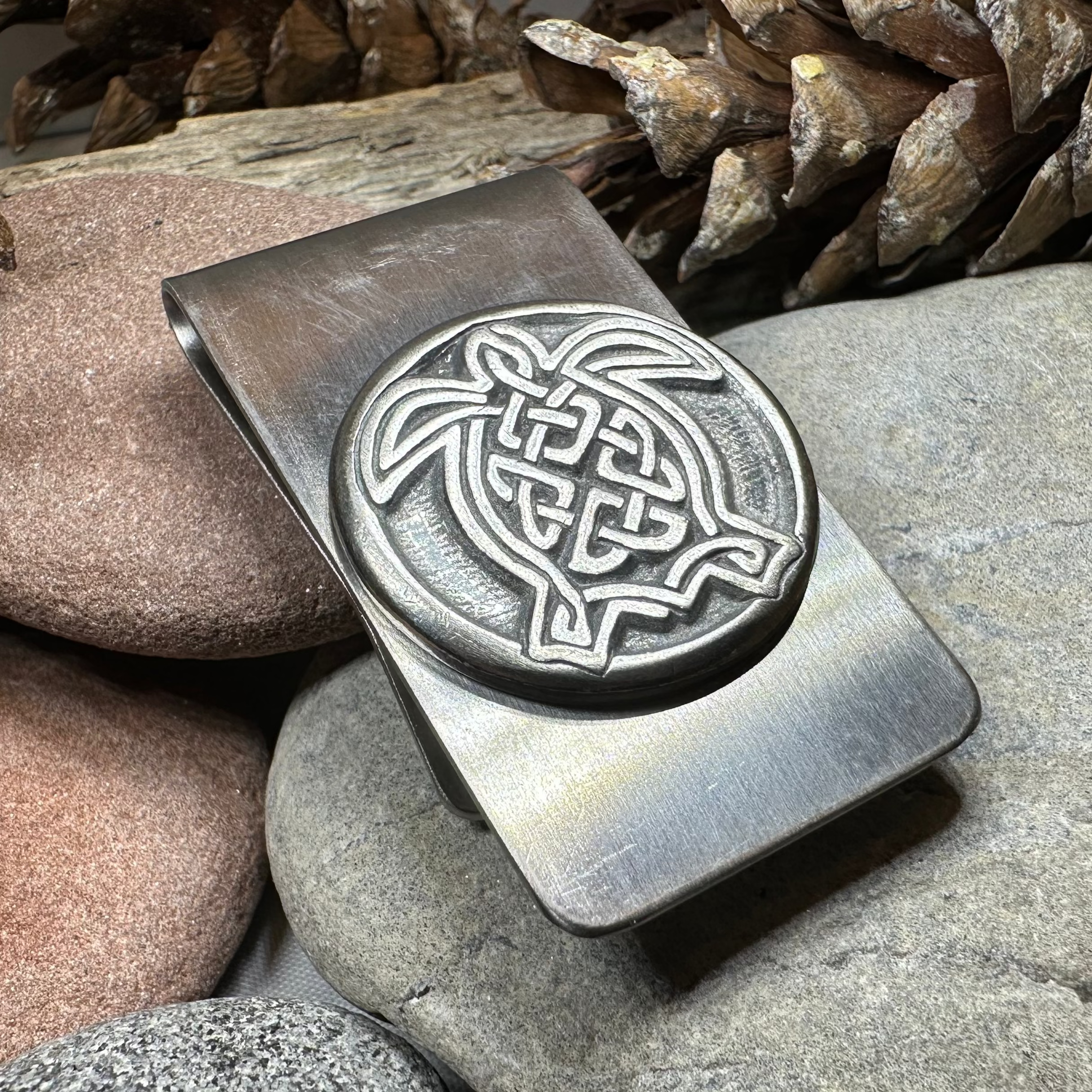 Celtic Turtle Money Clip - Handcrafted Stainless Steel Wallet Money Holder for Men | Perfect for Cash, Credit Cards & ID | Ideal Gift for St. Patrick's Day, Birthday & Anniversary