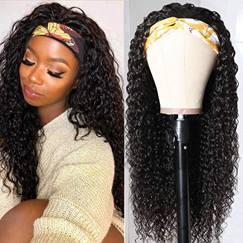 Brazilian Deep Wave Human Hair Wig for Black Women - 150% Density Pre-Plucked with Baby Hair, None Lace Front Headband Wig (14 Inch, Curly) | Perfect for Daily Wear, Parties & Protective Styling