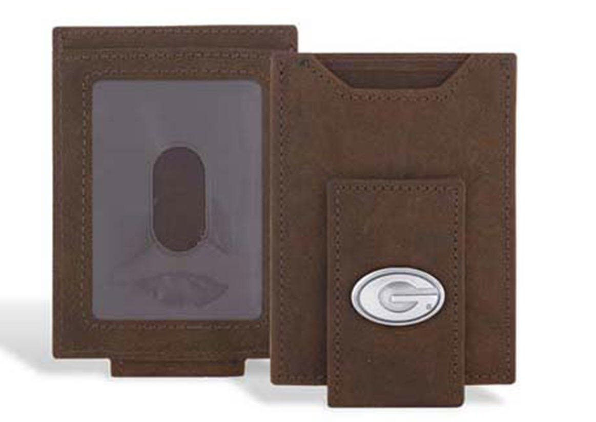 Georgia Bulldogs Leather Front Pocket Wallet - Genuine Crazy Horse Leather Bifold Wallet for Men - Perfect for Gameday, Travel & Everyday Carry