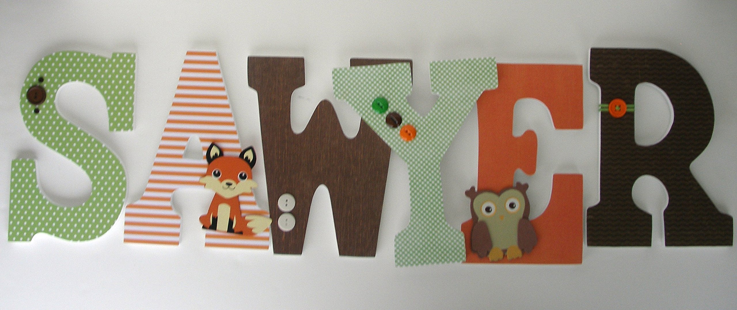 Custom Wood Letters - Brown, Orange & Green Fox & Owl Nursery Decor, Baby Name Wall Art for Boys & Girls - Perfect for Nursery, Bedroom & Kids Room Decor