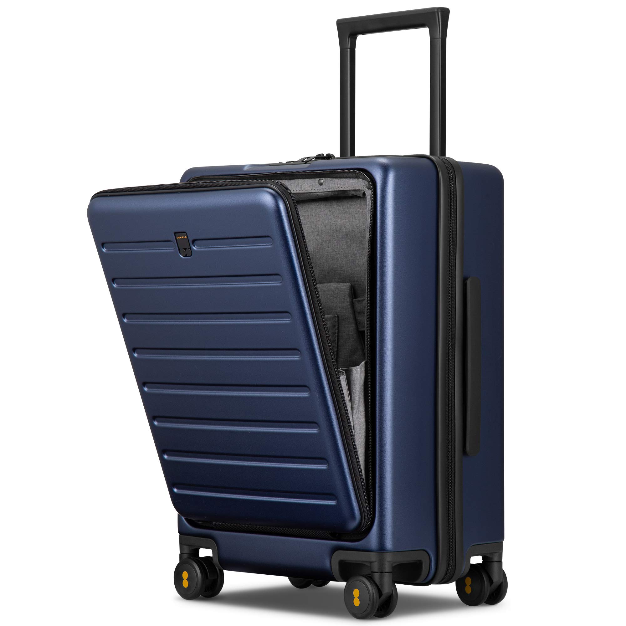 **Level8 20 Inch Lightweight Hard Shell Carry-On Luggage with Wheels - Airline Approved, TSA Locks, Front Pocket & Spacious Compartment - Navy Blue - Perfect for Business Travel & Weekend Getaways**