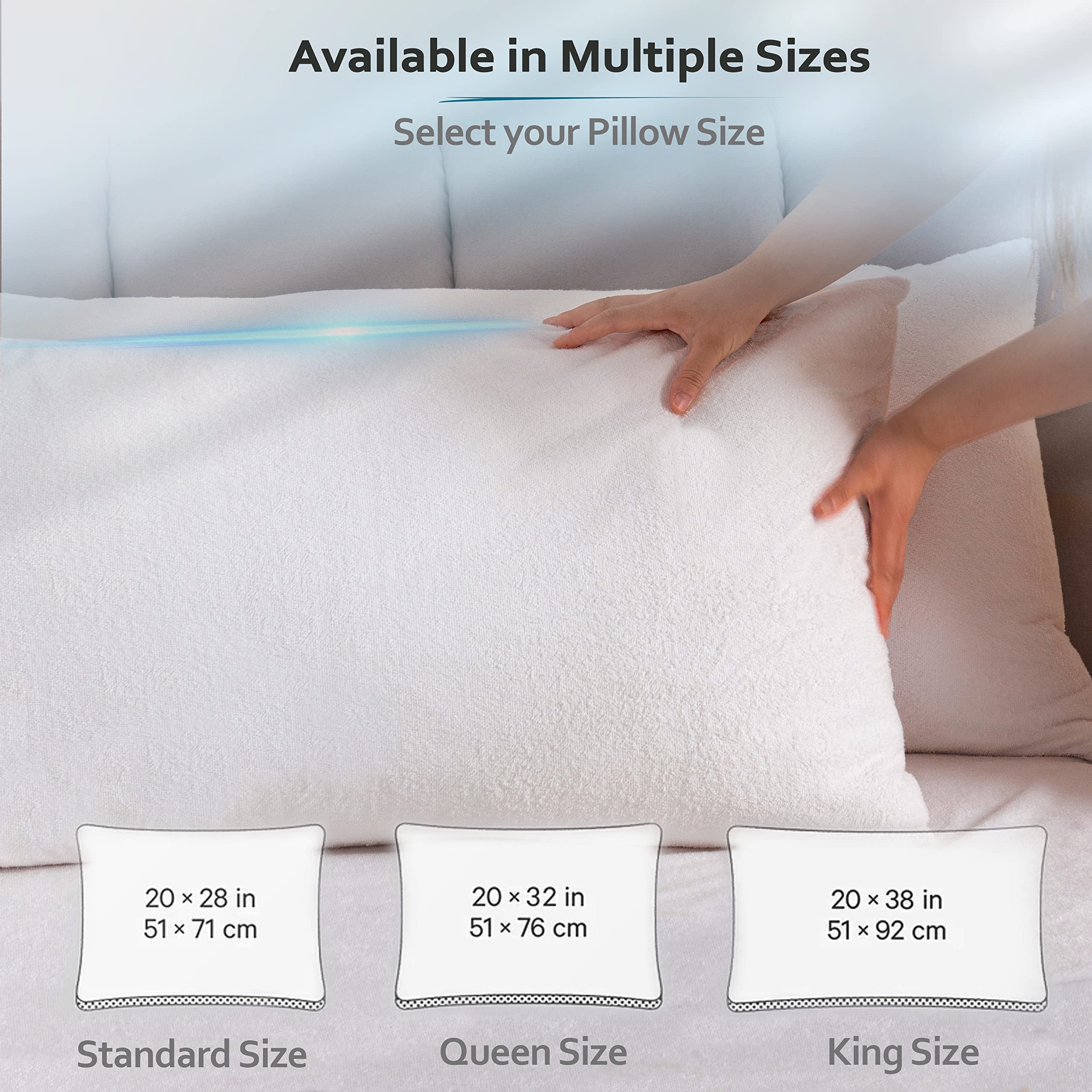Premium Waterproof Pillow Protectors - King Size 20''x38'' Set of 2 - Soft Terry Cotton Zippered Pillow Covers - Hypoallergenic & Dust Proof - Ideal for Allergy Sufferers, Kids & Bedwetting Protection