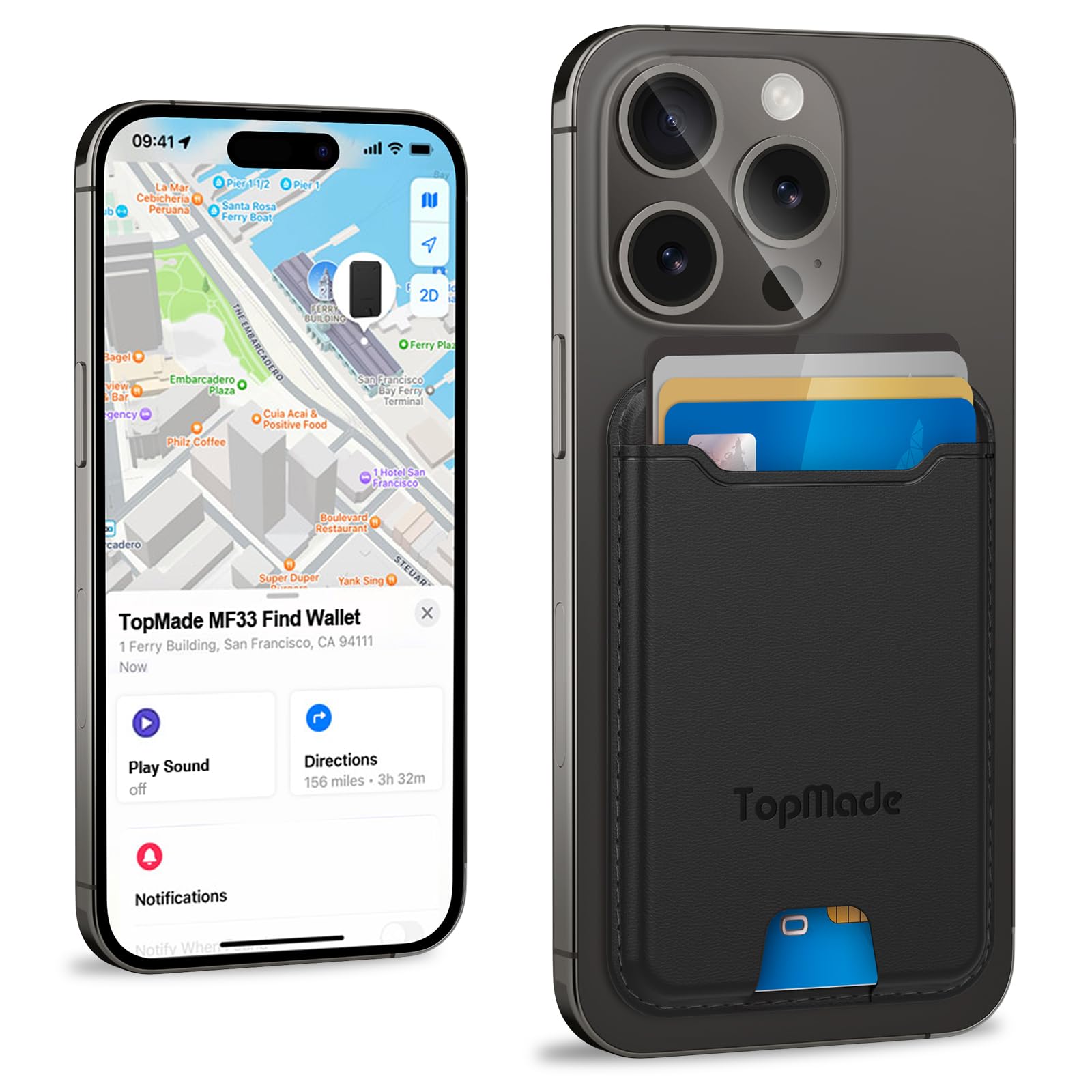 Premium Magnetic Leather Wallet for iPhone 16/15/14/13/12 Series - MagSafe Compatible with Apple Find My Tracker, RFID Blocking Card Holder (Fits 4 Cards) - Perfect for Everyday Carry & Travel Accessories - Black (Charger Not Included)