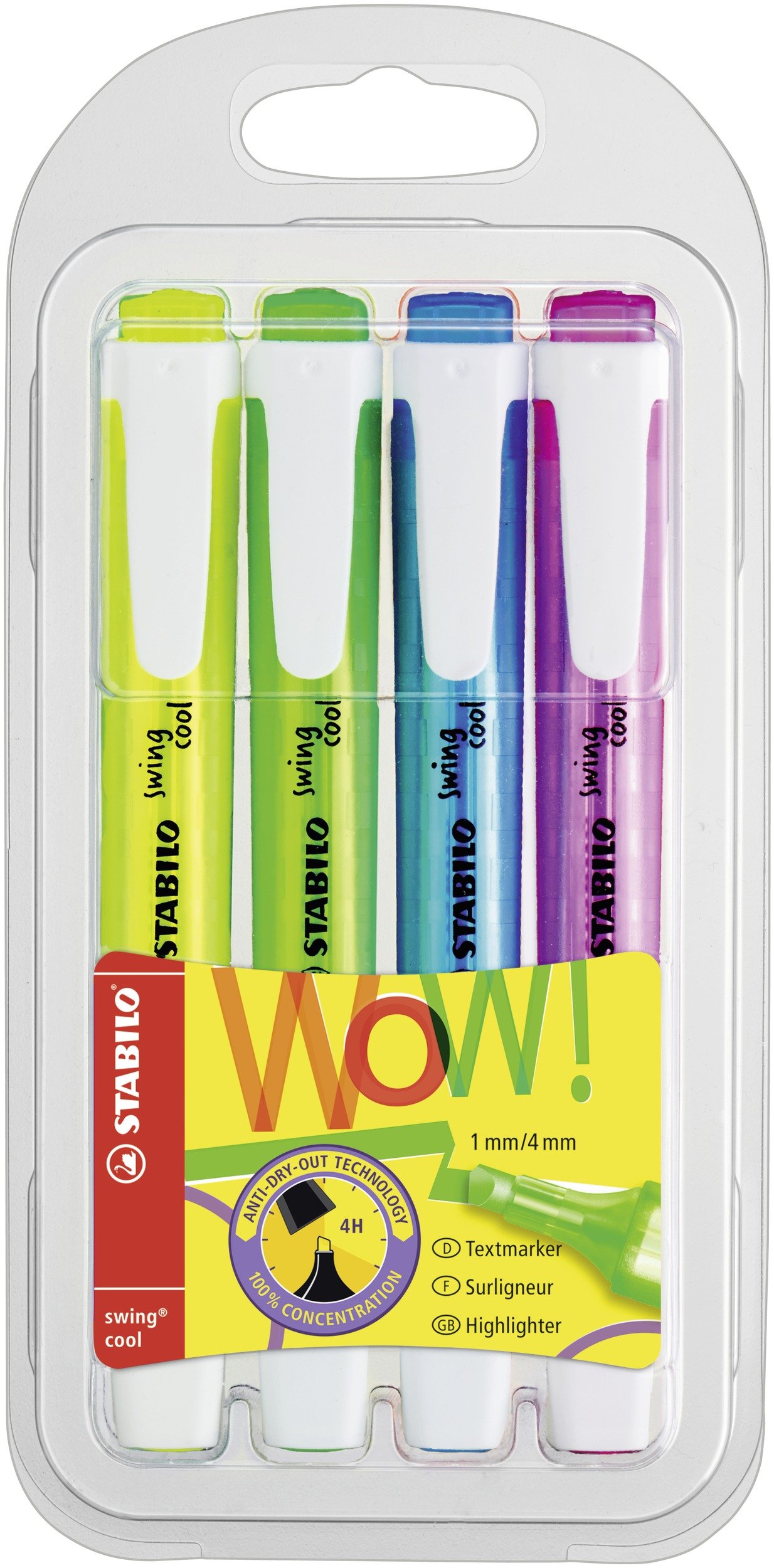 STABILO Swing Cool Pastel Highlighter Pen Set - 4 Vibrant Colors for Note Taking, Studying & Office Organization - Perfect for Students, Teachers & Professionals