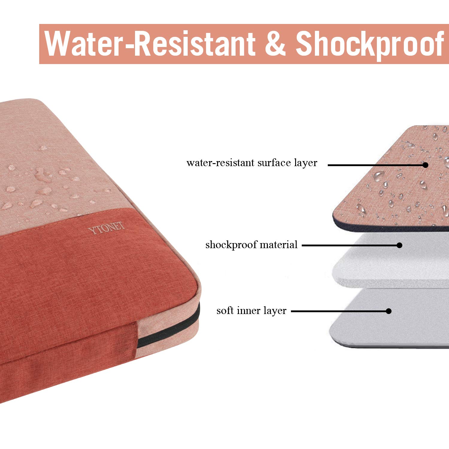 Ytonet 15.6 Inch Water Resistant Laptop Sleeve Case - TSA Approved Travel & Business Computer Cover with Handle, Compatible with HP Dell Lenovo Asus Notebooks, Coral Pink, Ideal for Women, Perfect for Office, Commute, and Air Travel