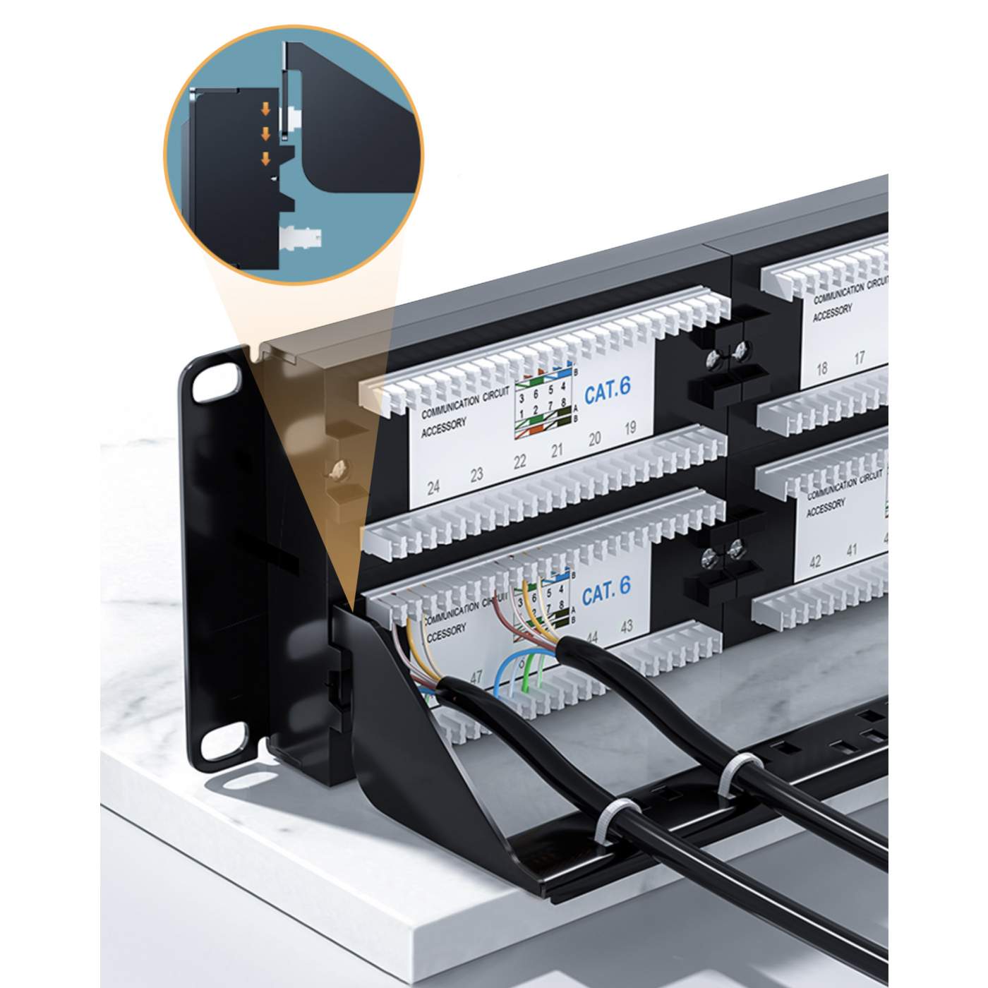 24-Port Cat6 Ethernet Patch Panel - 1U Rack Mount Network Panel for Server Rack, Data Center & Home Office Use