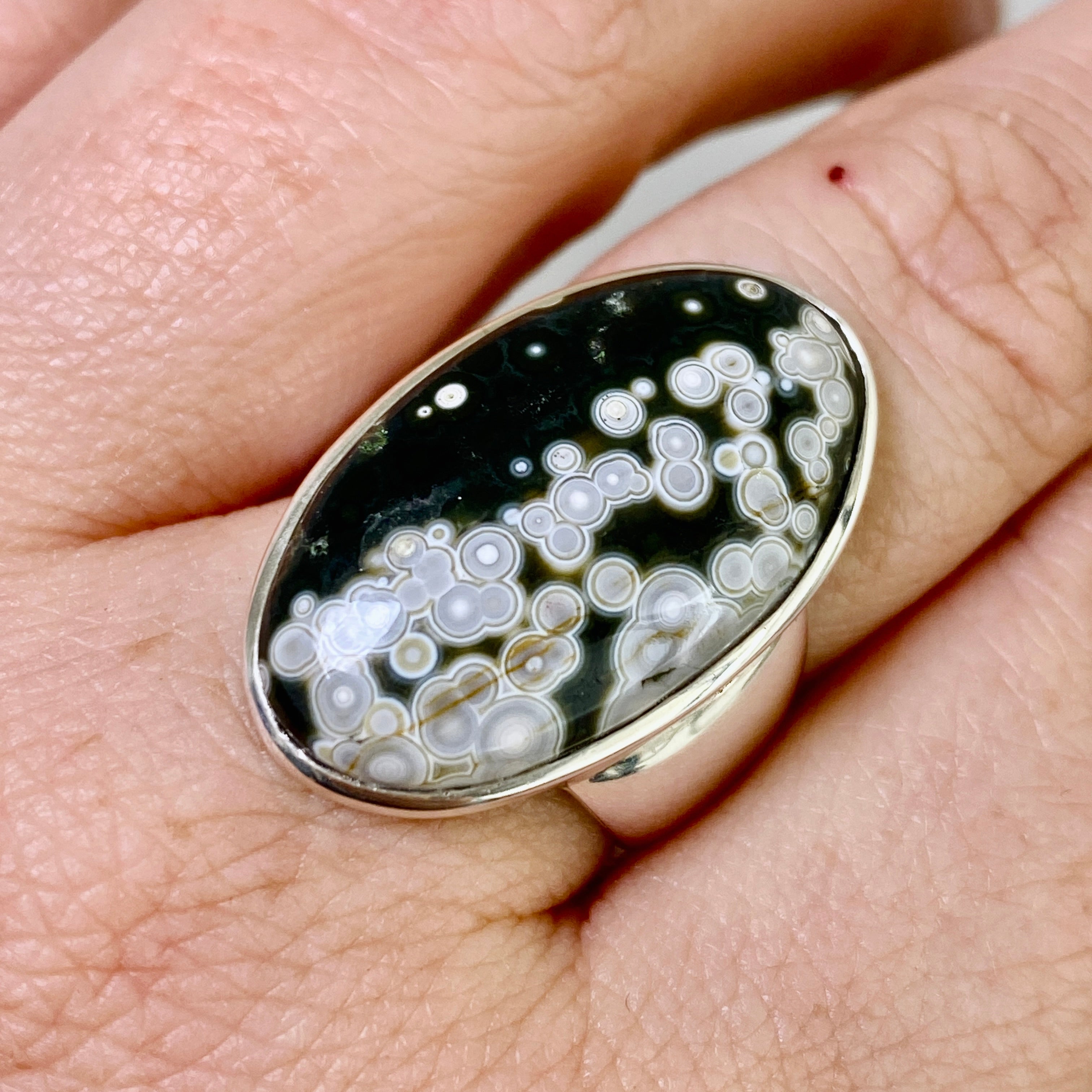 Ocean Jasper Oval Cabochon Ring Size 7.5 - Natural Stone Jewelry for Women, Handmade Sterling Silver Boho Ring - Perfect for Gift, Wedding, or Everyday Wear