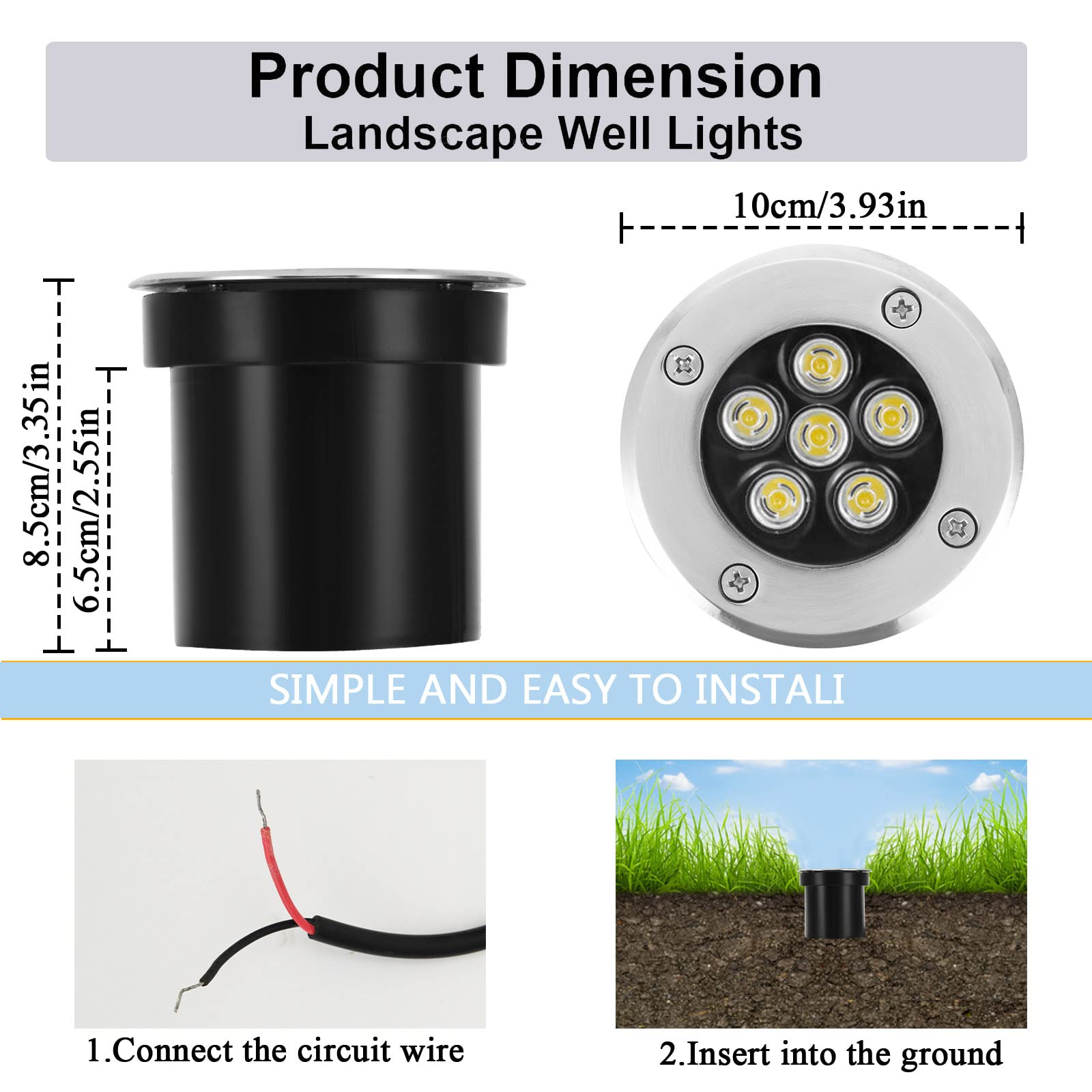 Low Voltage LED Landscape Lights 6W 12V-24V IP67 Waterproof for Driveway, Garden & Pathway - Warm White