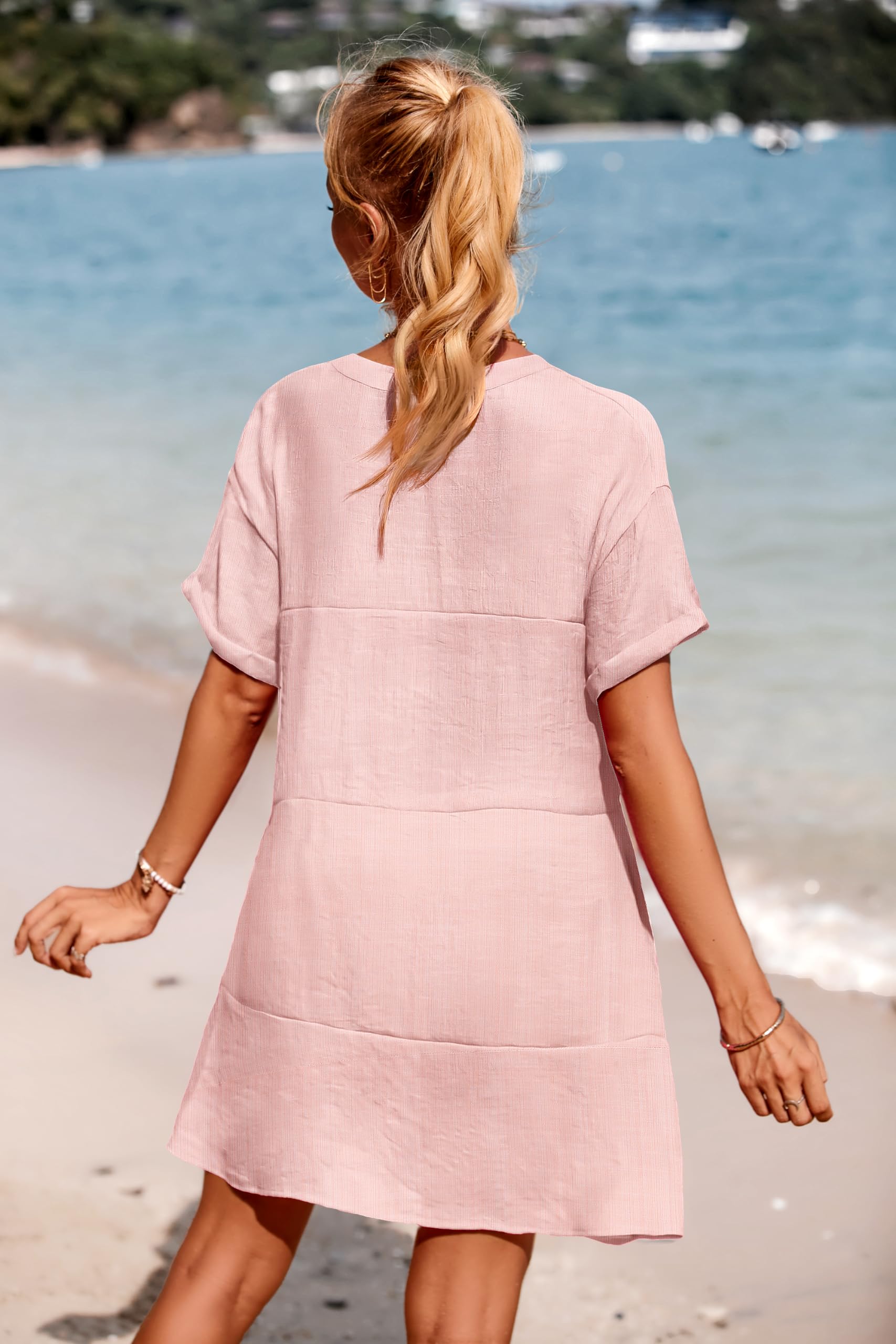 AI'MAGE Women's Swimsuit Cover Up Dress - Lightweight Beach Coverups with Pockets, Bikini Wrap, A-Line Bathing Suit Cover for Pool, Vacation & Summer Outfits