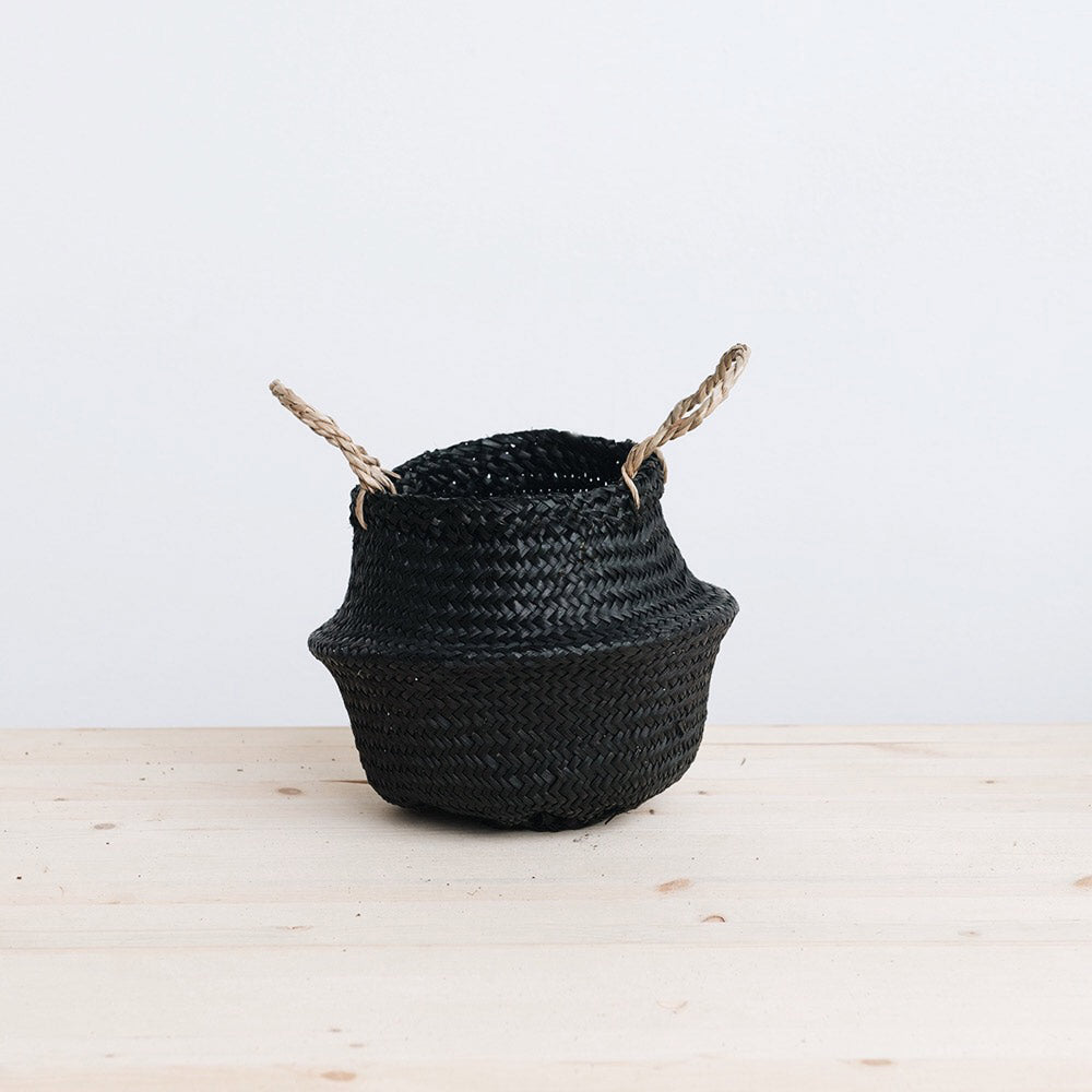 Mini Belly Basket - Black Small Handwoven Storage Basket for Home Decor, Organizing Toys, Blankets & Essentials | Perfect for Nursery, Living Room & Bathroom