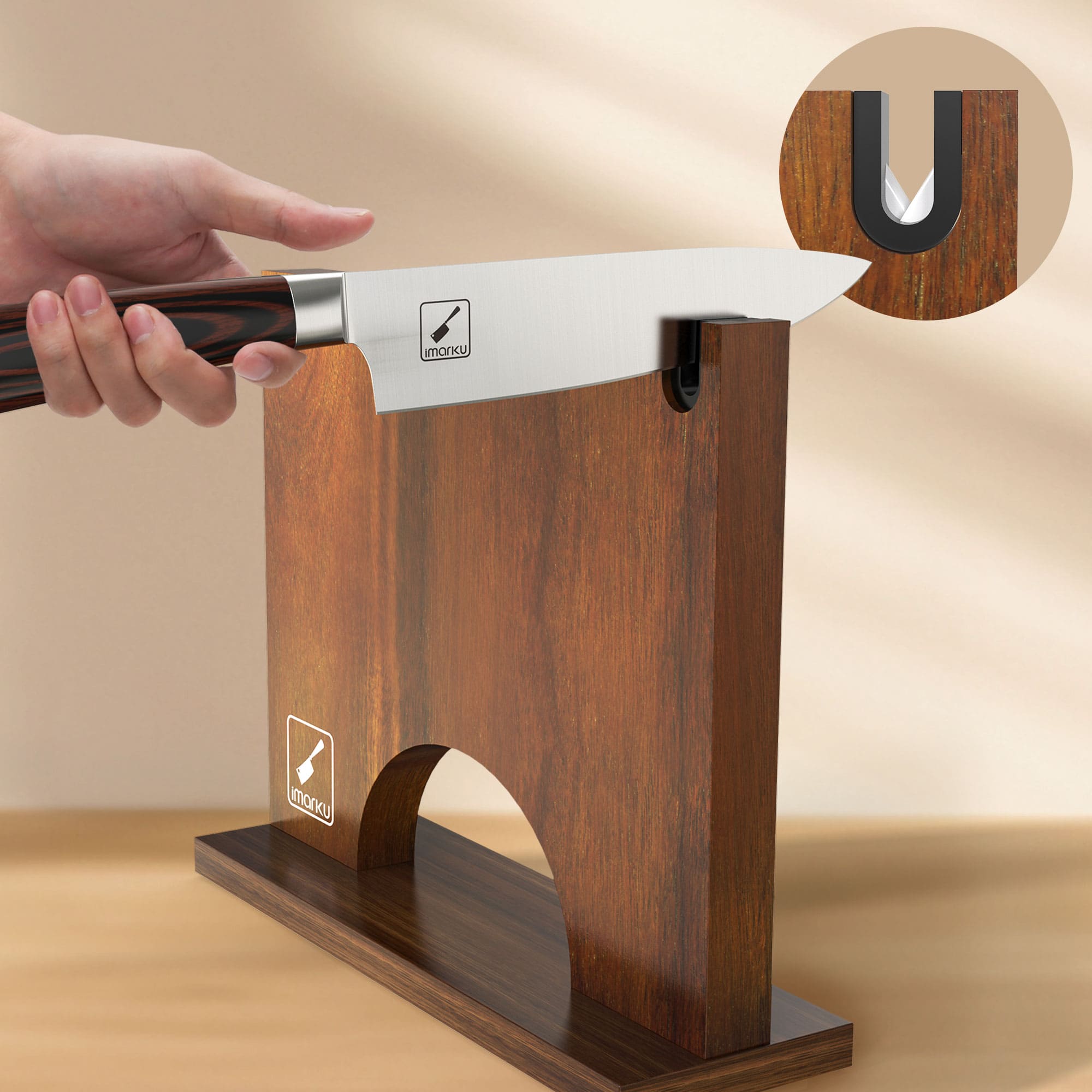 Premium Magnetic Knife Block Holder with Built-in Sharpener - Space Saving Kitchen Organizer for Chef Knives & Cooking Utensils - Perfect for Home Kitchens & Professional Cooking Stations
