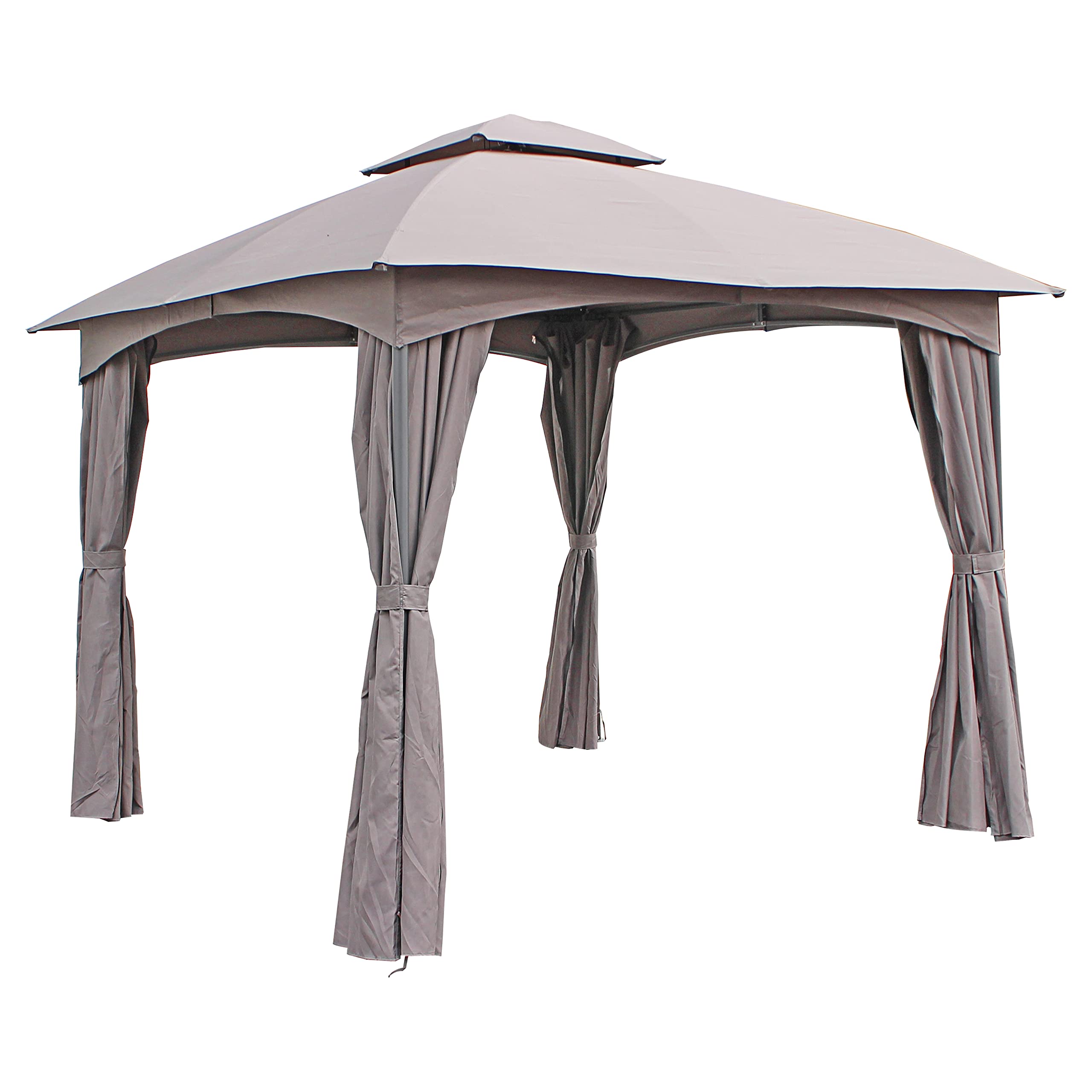 ST. Kitts 10-Foot Steel Dome-top Gazebo with Weather-Resistant Curtains in Elegant Grey - Perfect for Backyard Parties, Outdoor Dining, and Garden Relaxation