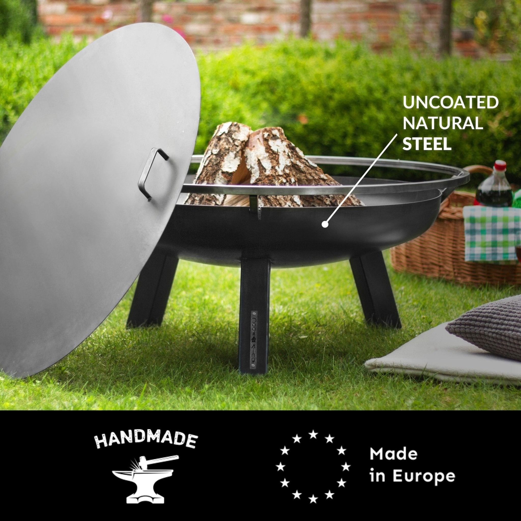 Porto 24-Inch Outdoor Fire Pit with Cover Lid - Heavy Duty Steel Fire Bowl for Patio, Backyard, and Camping - Perfect for Bonfires, S'mores, and Outdoor Gatherings