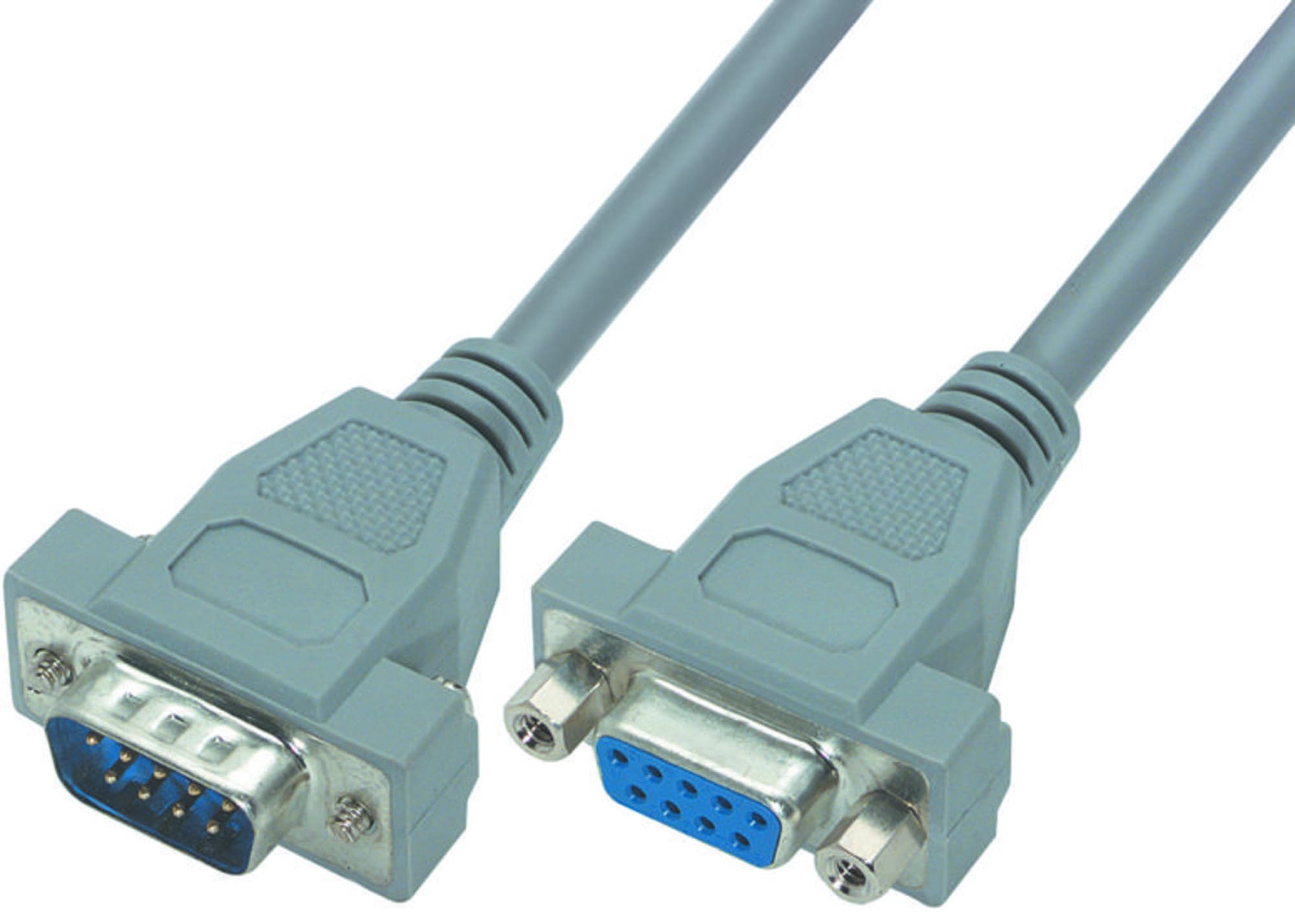 L-COM CSM9MF-15 15ft Gray Serial RS232 Computer Cable for Industrial Automation, POS Systems & Data Transfer - Durable 4.572M DB9 Male to Female Extension Cord