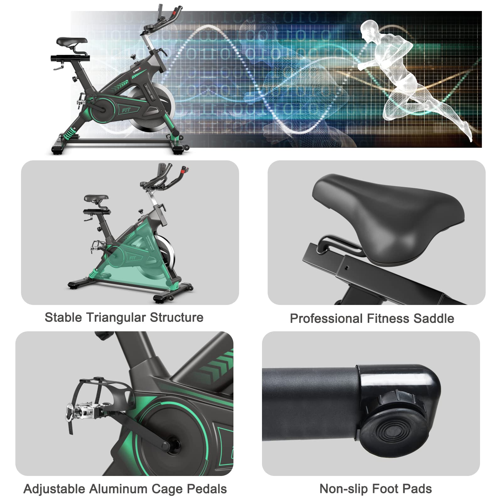 Goplus Indoor Cycling Bike - Adjustable Stationary Exercise Bike with LCD Monitor, Device Holder & Comfortable Seat - Home Gym Cardio Equipment for Weight Loss & Fitness Training - Perfect for Small Spaces & Apartment Workouts