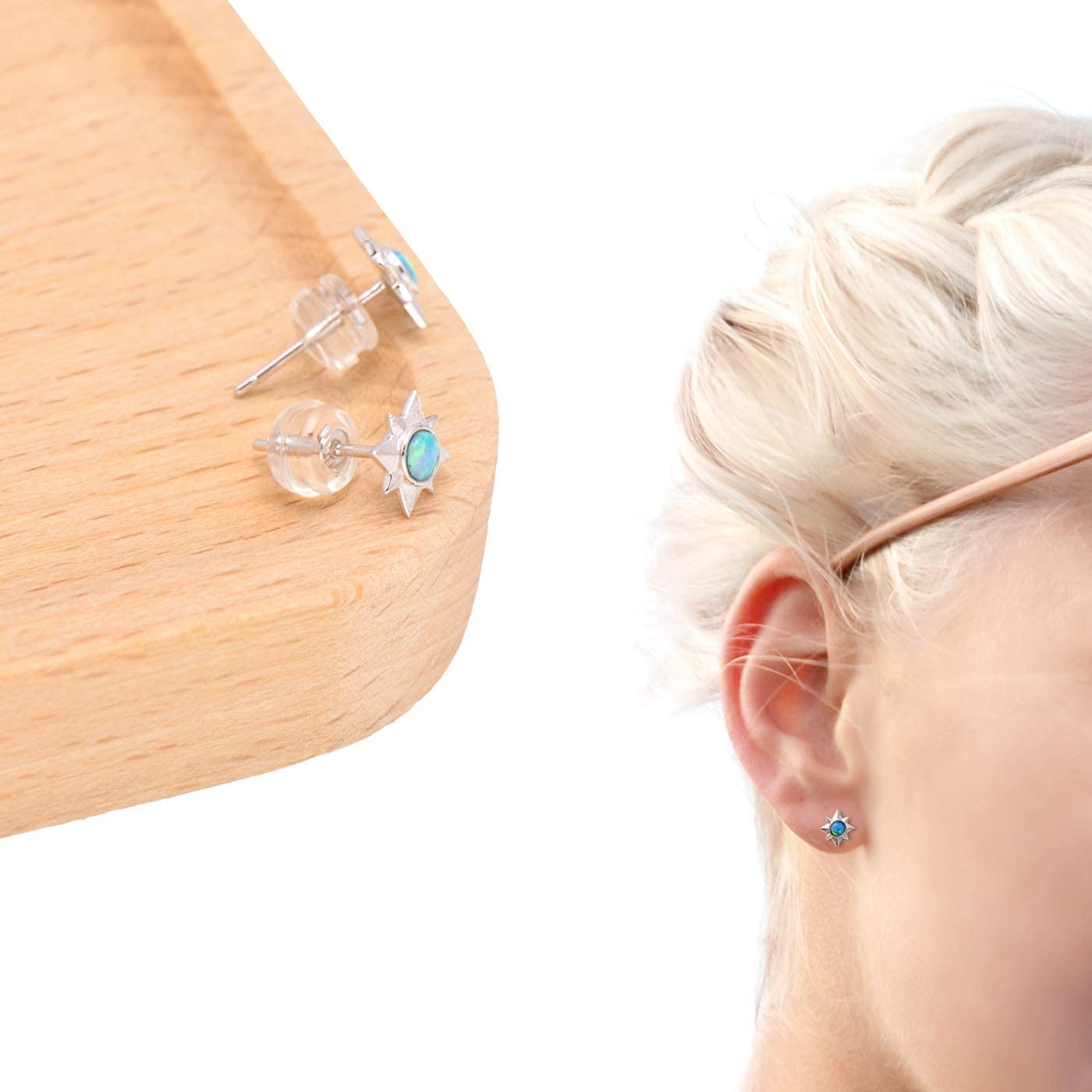 Natural Opal Earrings for Women - 18K White Gold Star Stud Earrings | Elegant Jewelry Gift for Birthday, Anniversary & Special Occasions