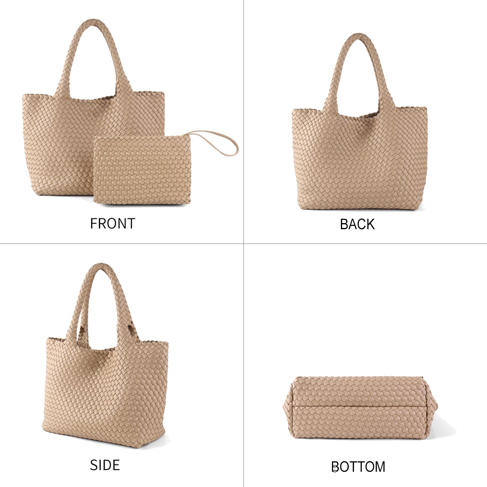 SporGenius Women's Vegan Leather Woven Tote Bag - Large Beach & Travel Handbag with Detachable Small Purse | Perfect for Shopping, Work, and Vacation Getaways
