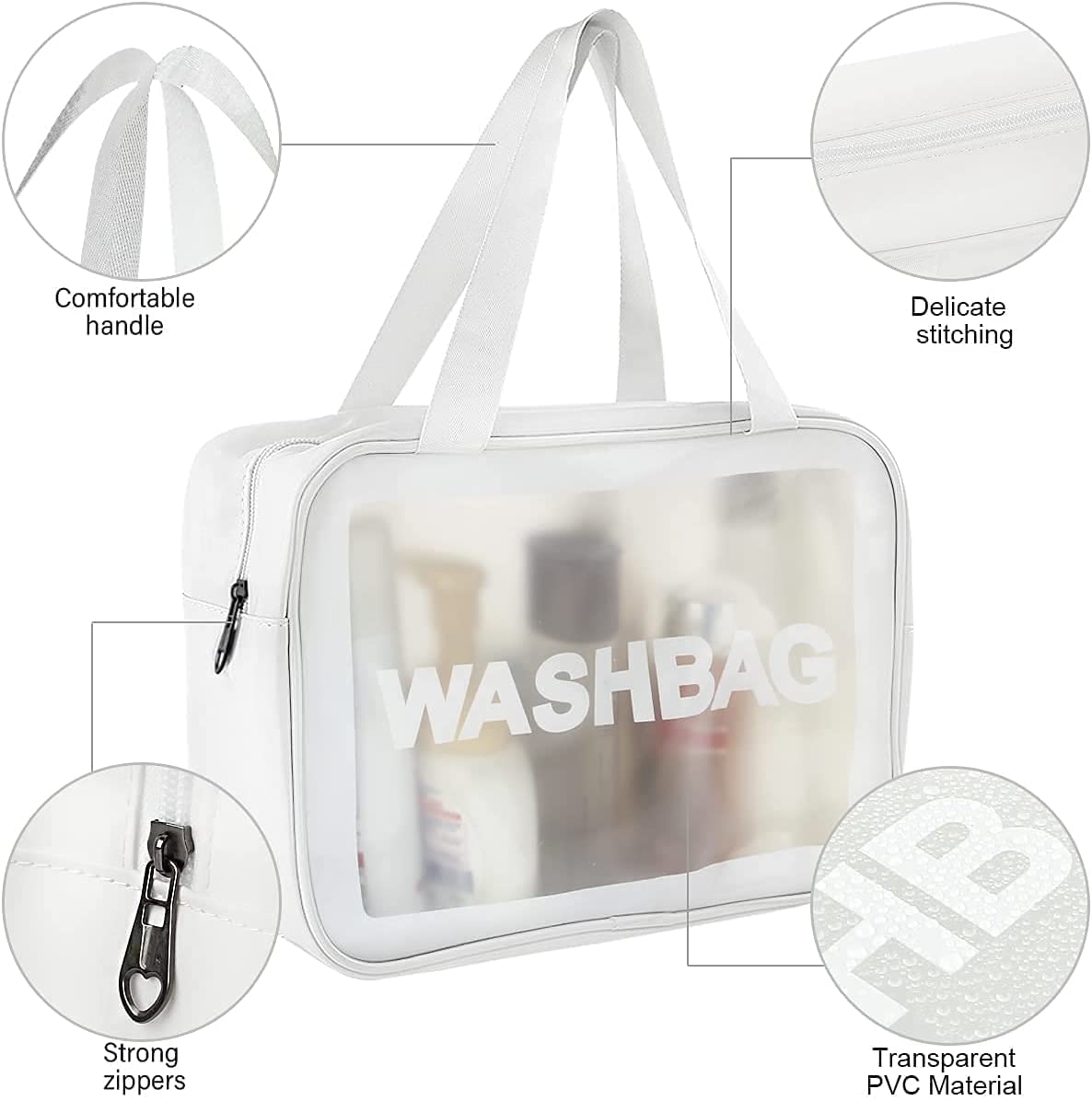 Salepush Clear Toiletry Bag - Transparent Cosmetic Wash Bag with Zipper, Travel Makeup Organizer for Women & Men, Waterproof Grooming Kit & Jewelry Pouch - Perfect for Air Travel, Gym, Camping & Daily Use (White)